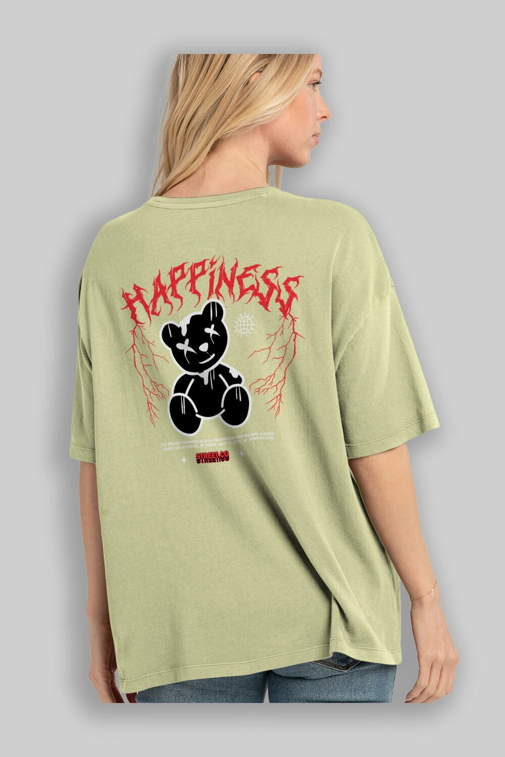 Happiness Bear Arka Baskılı Oversize t-shirt Erkek Kadın Unisex