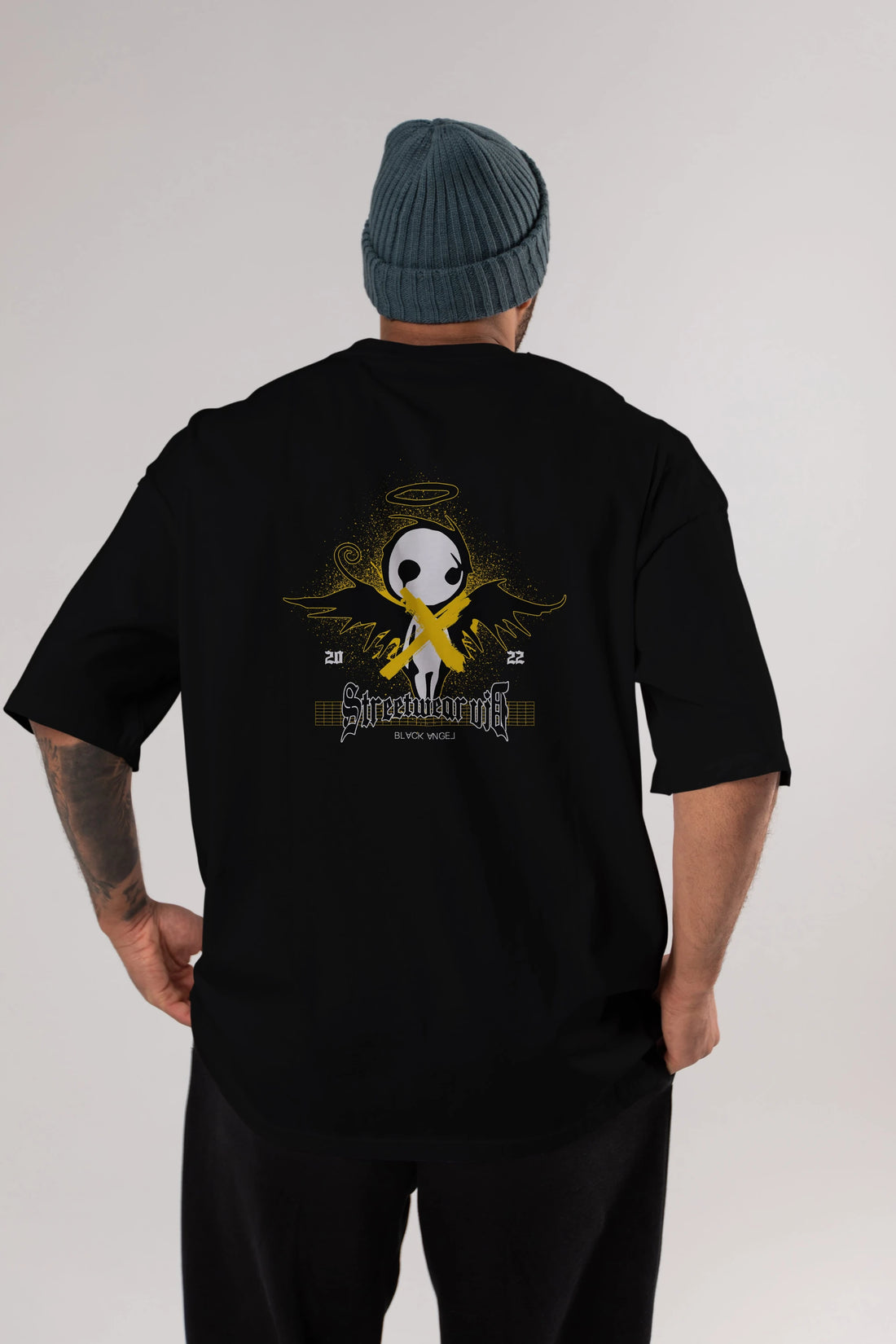 Black Angel Arka Baskılı Oversize t-shirt Erkek Kadın Unisex