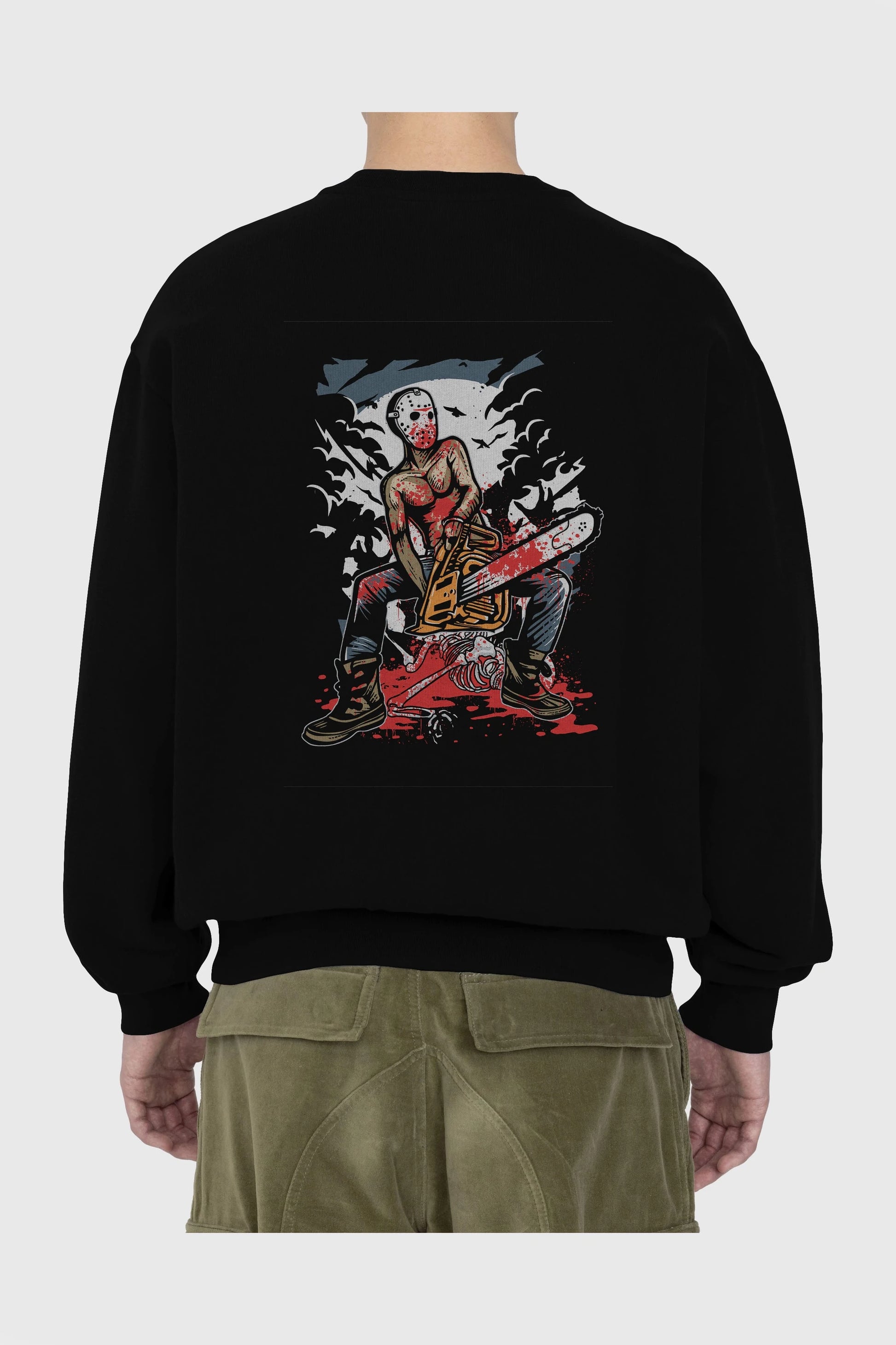 Chainsaw Killer Arka Baskılı Oversize Sweatshirt Erkek Kadın Unisex