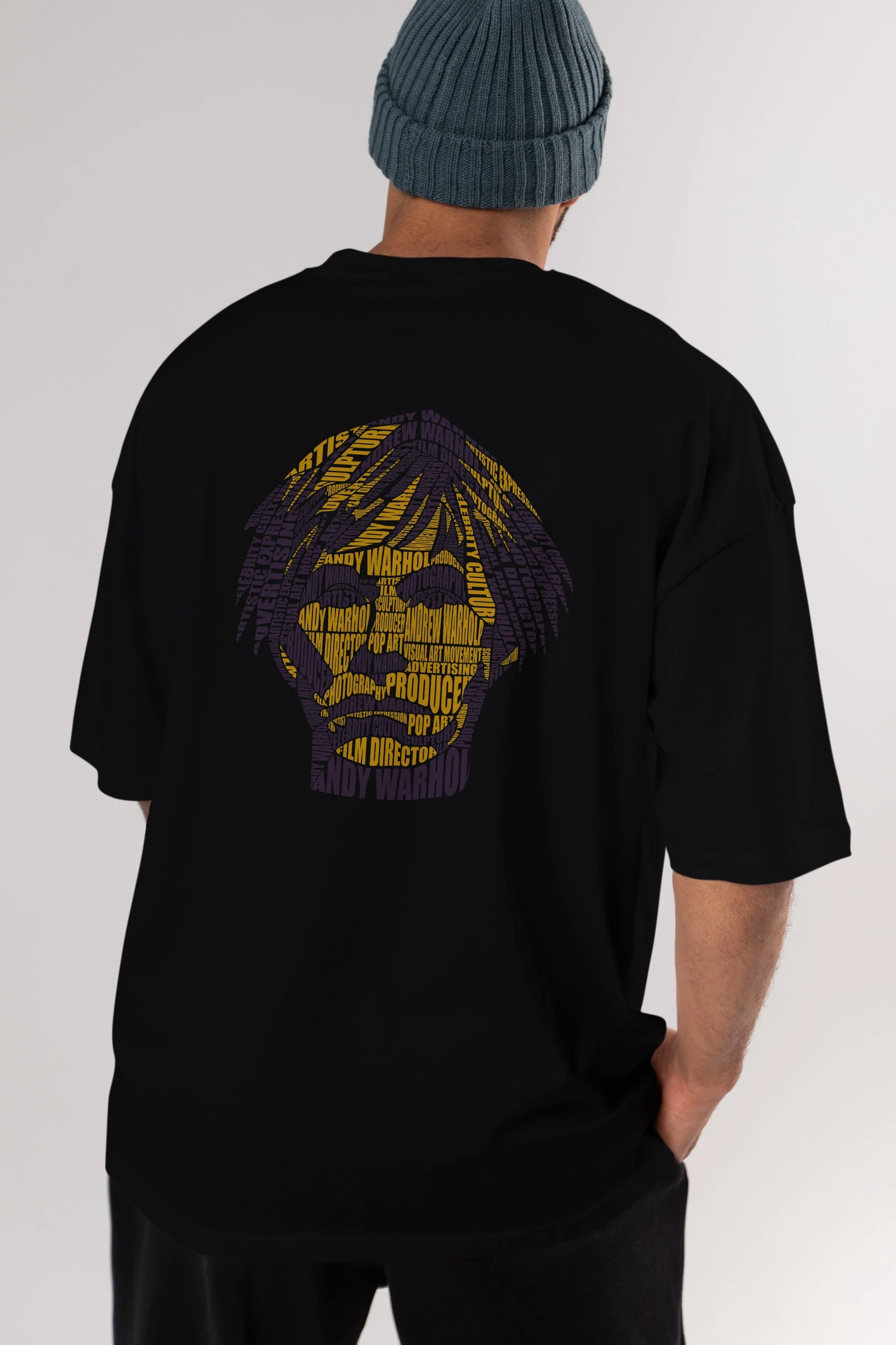 Andy Warhol Calligram Arka Baskılı Oversize t-shirt %100 pamuk Erkek Kadın Unisex