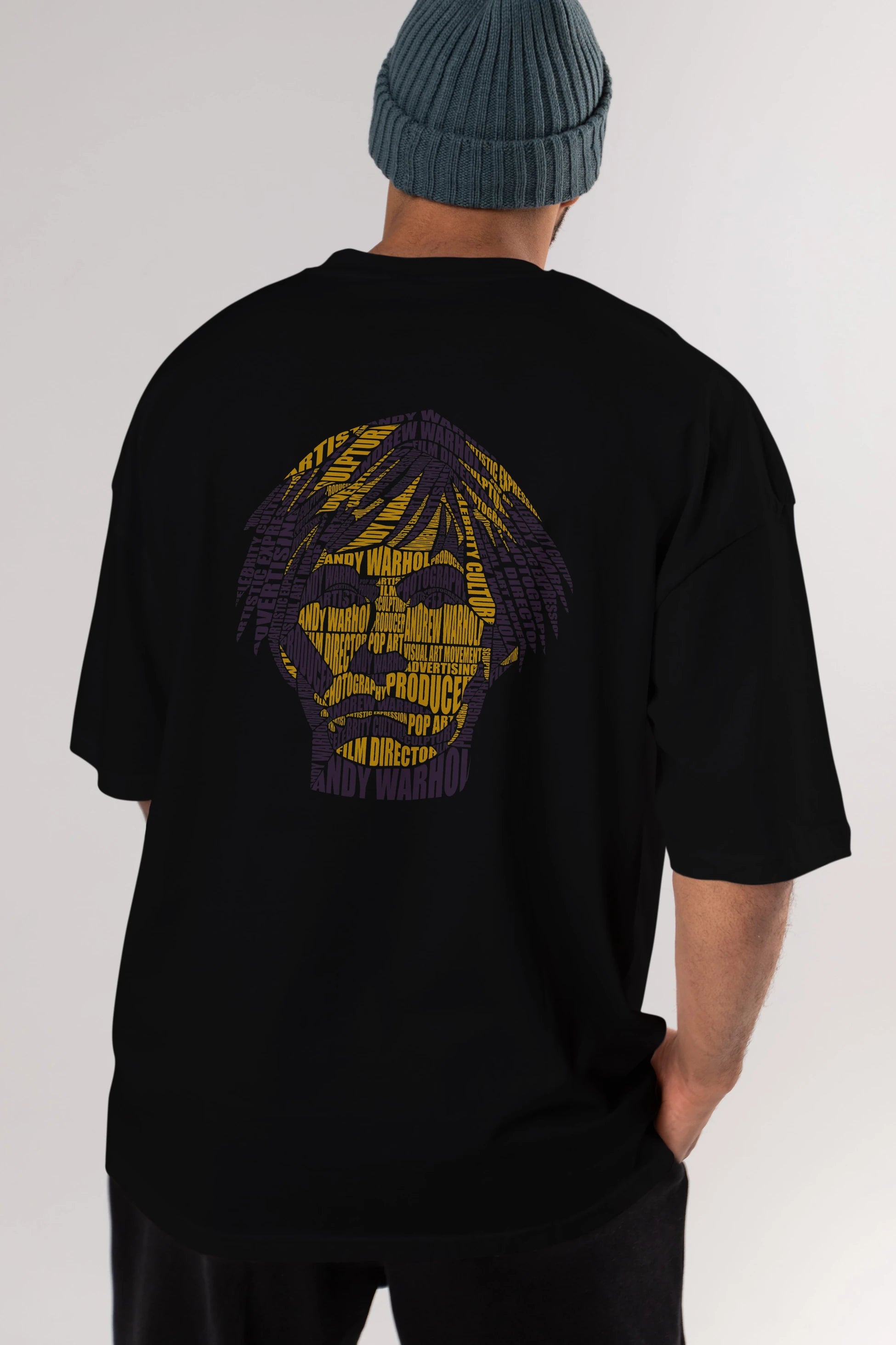 Andy Warhol Calligram Arka Baskılı Oversize t-shirt %100 pamuk Erkek Kadın Unisex