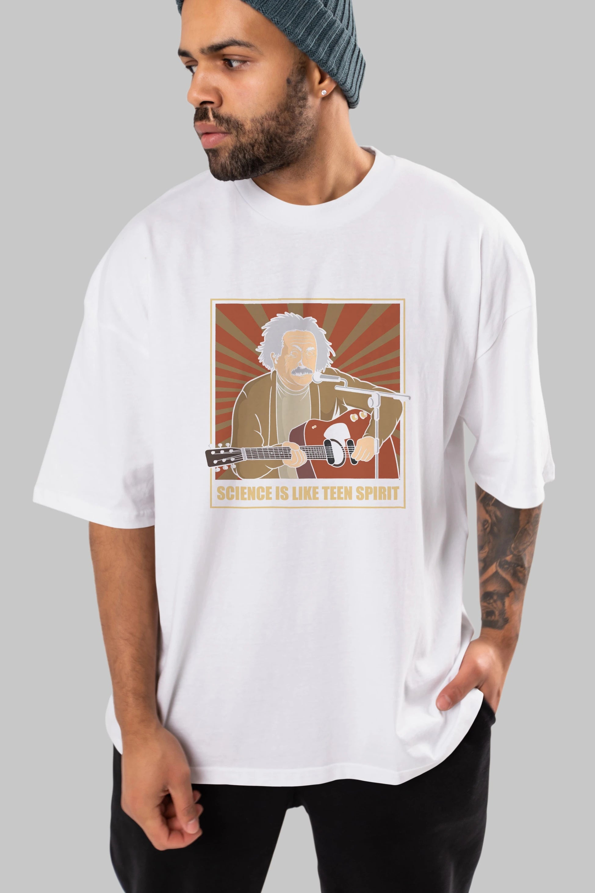 Kurt Einstein Ön Baskılı Oversize t-shirt Erkek Kadın Unisex %100 Pamuk tişort