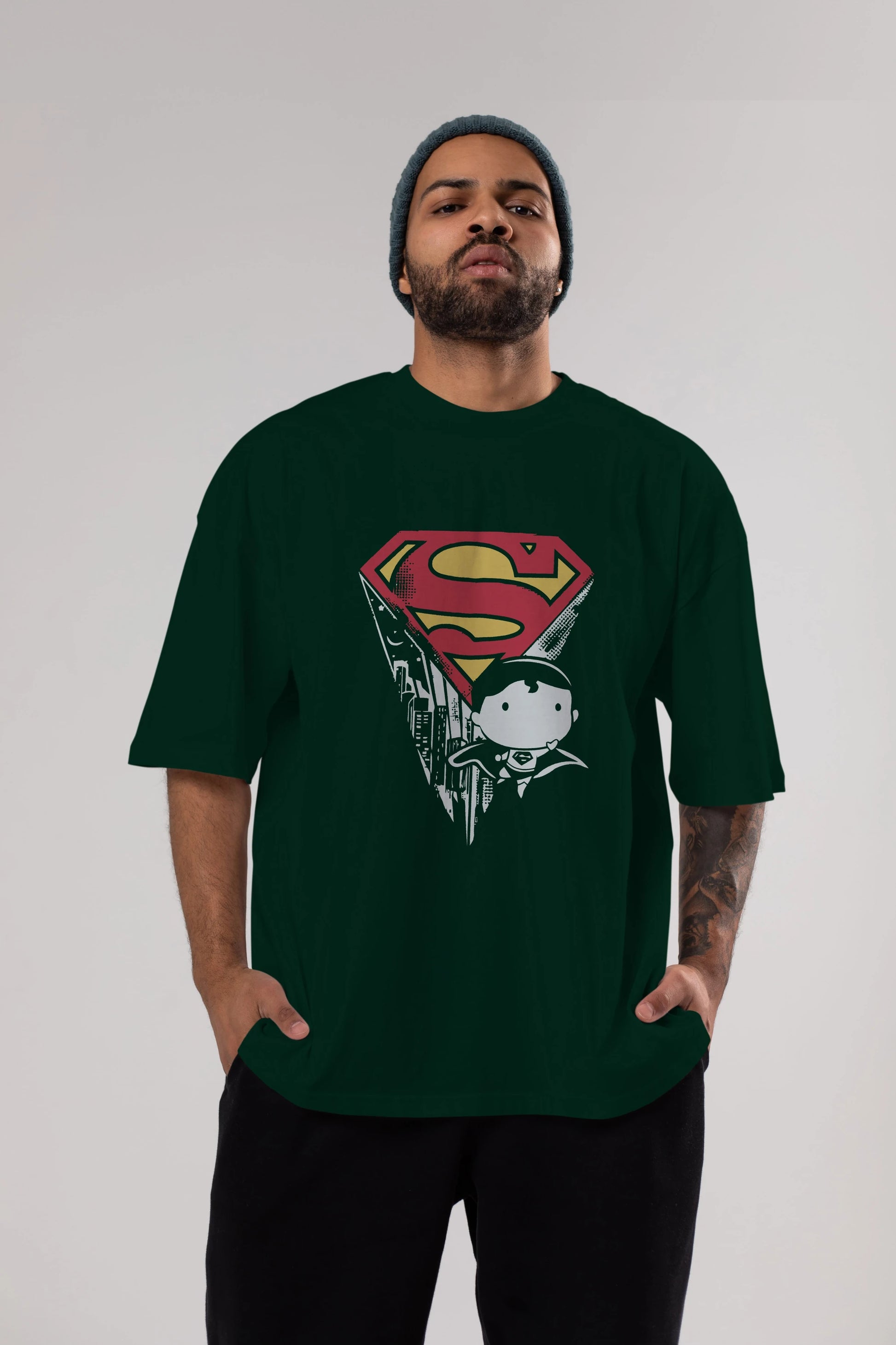 Superman Ön Baskılı Oversize t-shirt Erkek Kadın Unisex %100 Pamuk Bisiklet Yaka tişort