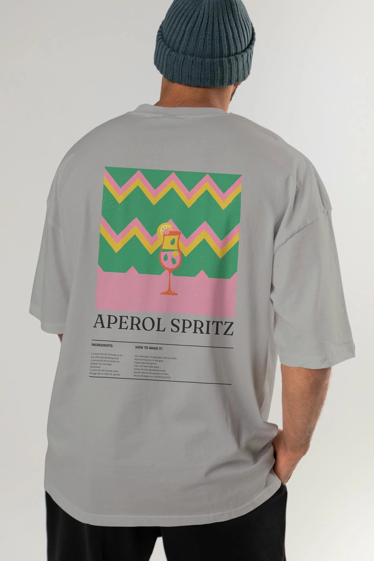Aperol Spritz Kokteyl Serisi Arka Baskılı Oversize t-shirt Erkek Kadın %100 Pamuk Bisiklet Yaka tişort