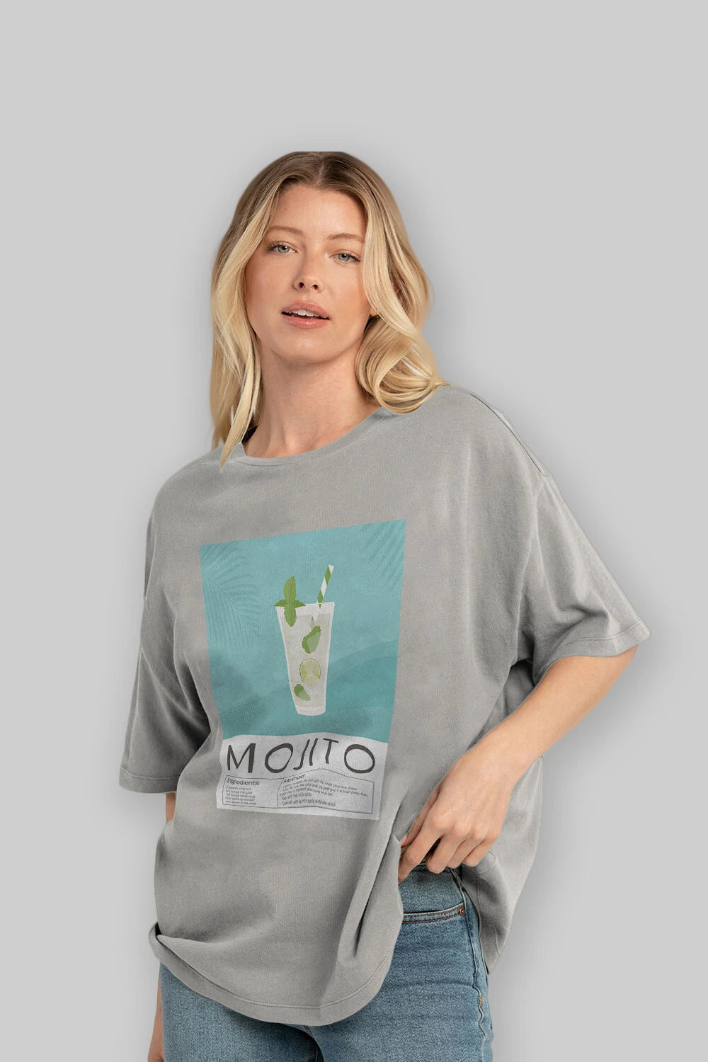 Mojito 4 Ön Baskılı Oversize t-shirt Erkek Kadın Unisex %100 Pamuk Bisiklet Yaka tişort