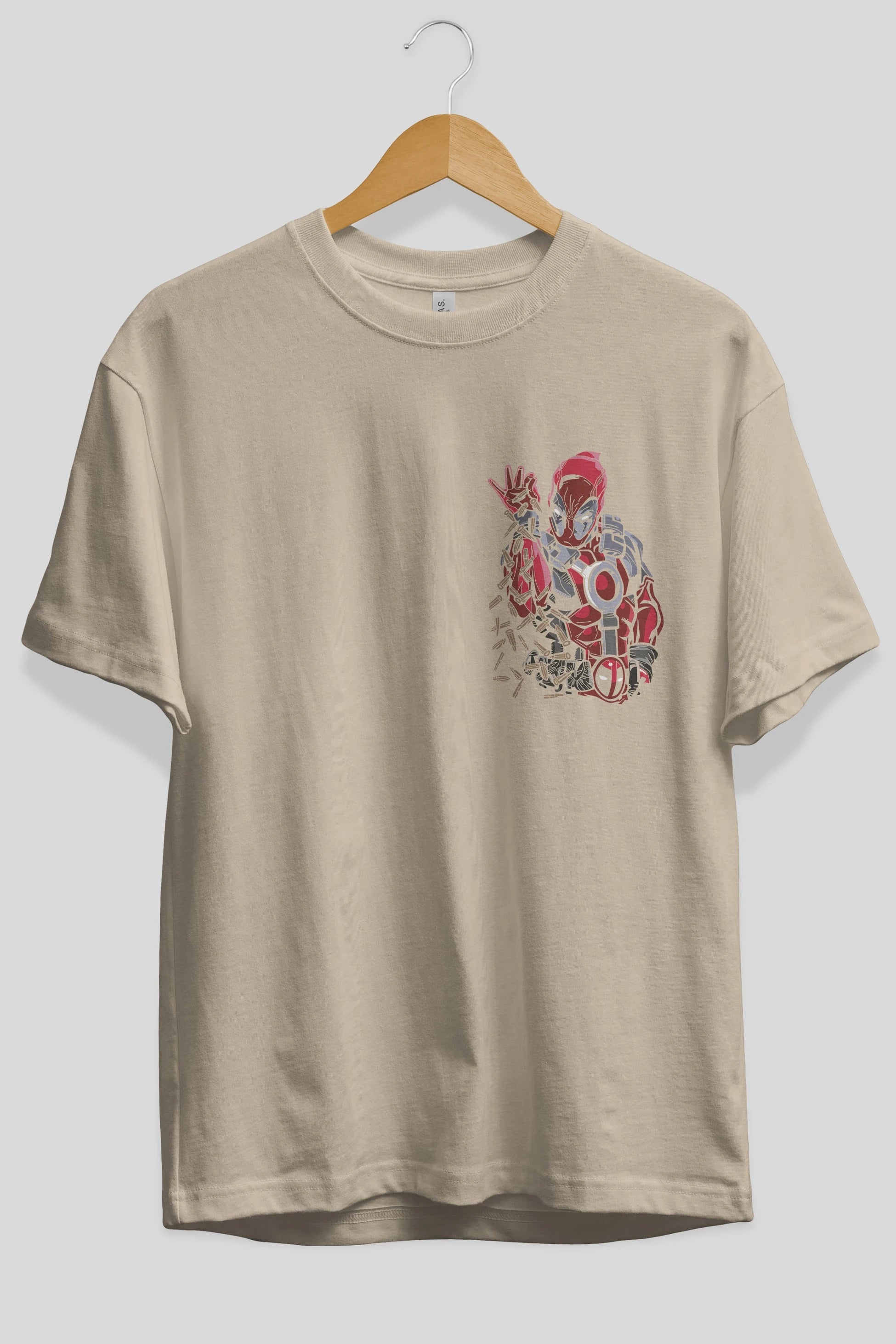 Deadpool (2) Ön Sol Baskılı Oversize t-shirt Erkek Kadın Unisex %100 Pamuk Bisiklet Yaka tişort