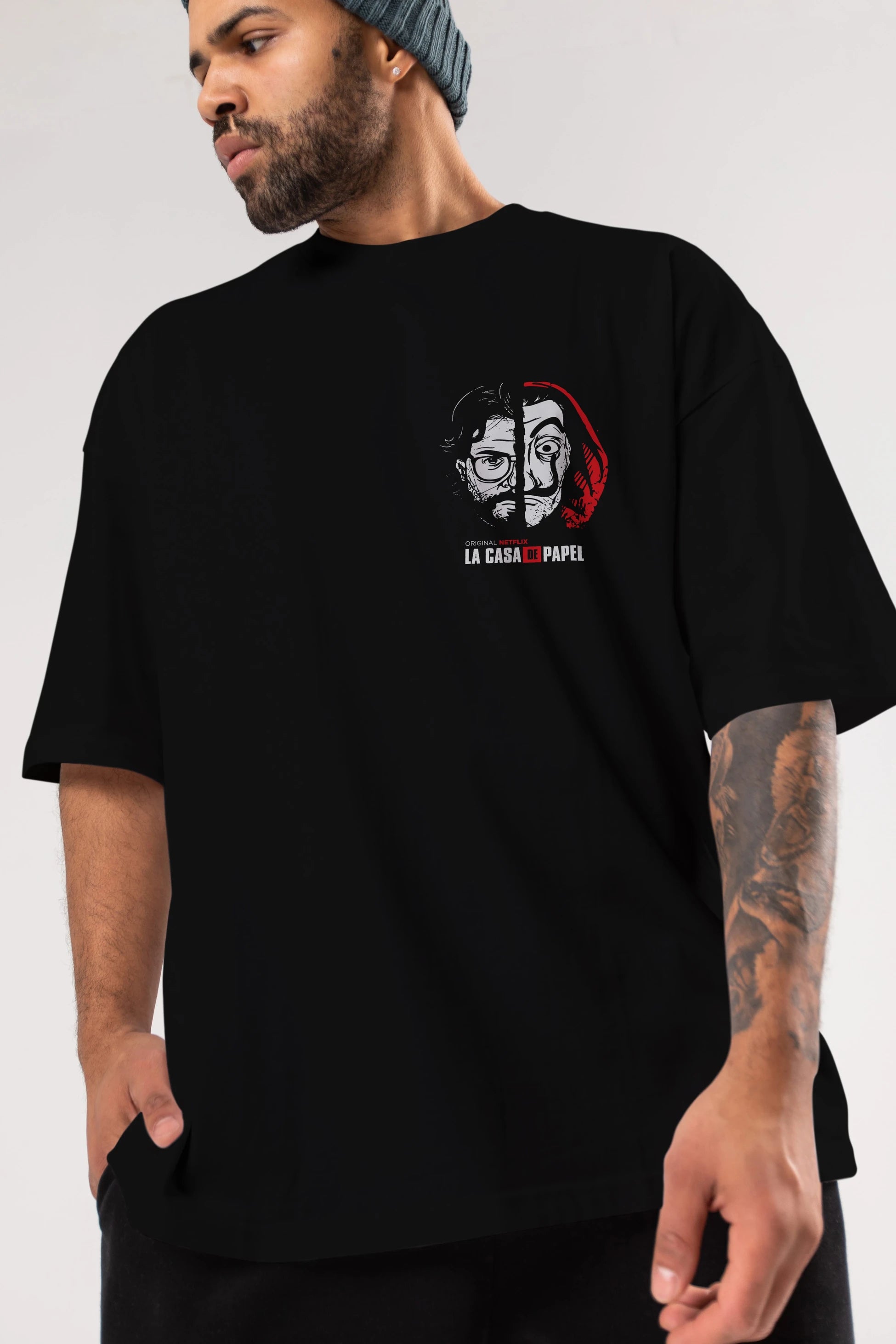 La Casa De Papel (9) Ön Sol Baskılı Oversize t-shirt Erkek Kadın Unisex %100 Pamuk Bisiklet Yaka tişort