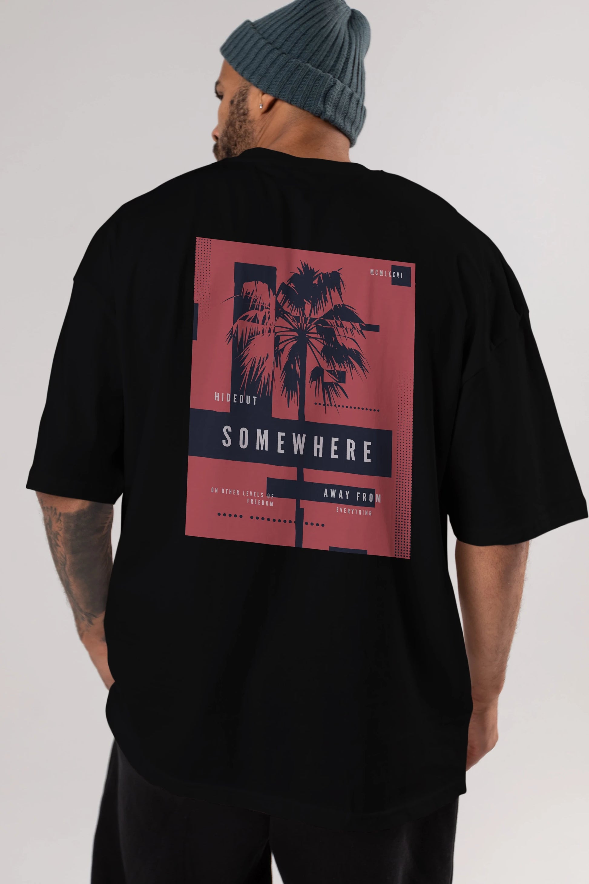 Hideout Somewhere Arka Baskılı Oversize t-shirt Erkek Kadın Unisex