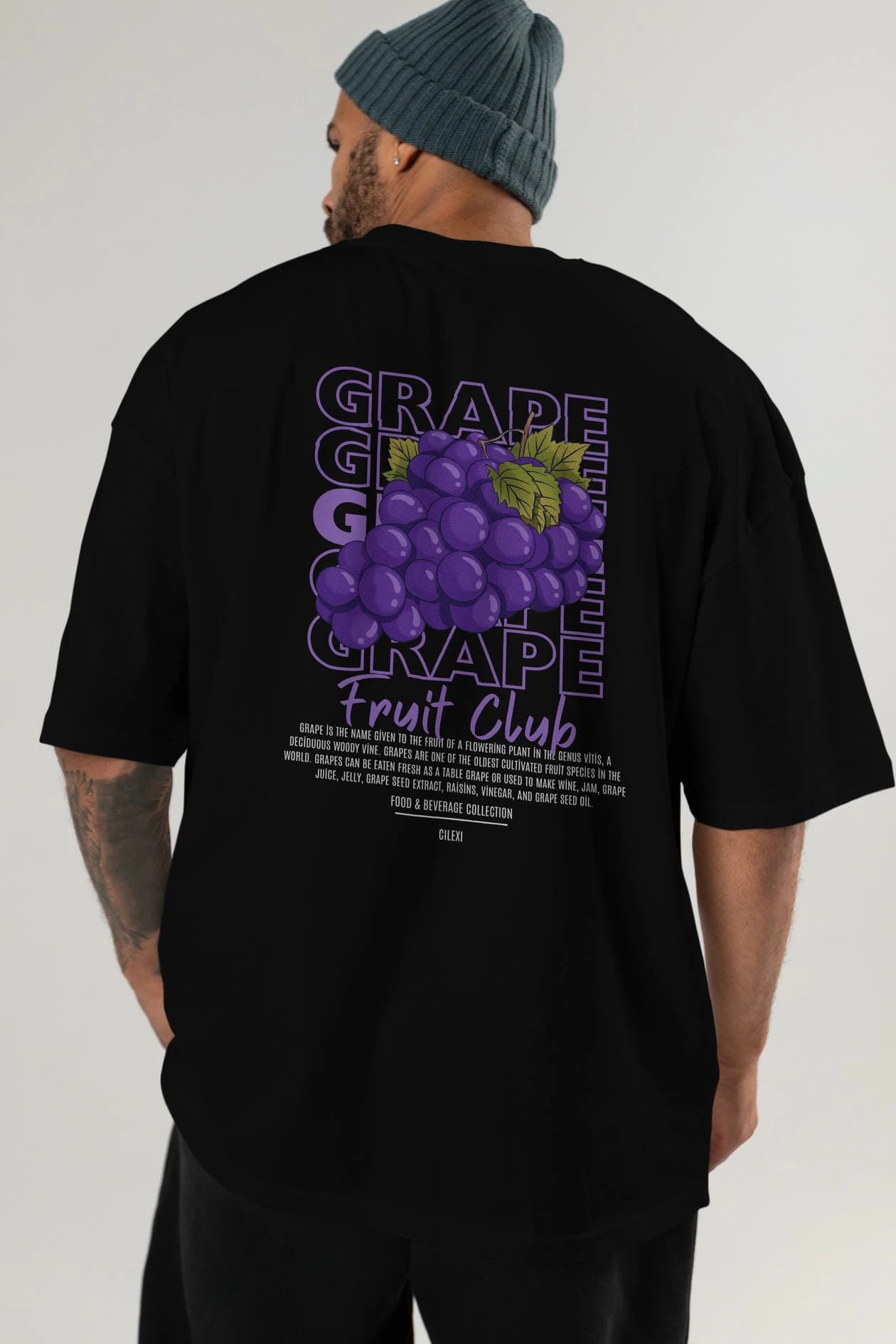 Grape Arka Baskılı Oversize t-shirt Erkek Kadın Pamuk Bisiklet Yaka tişort