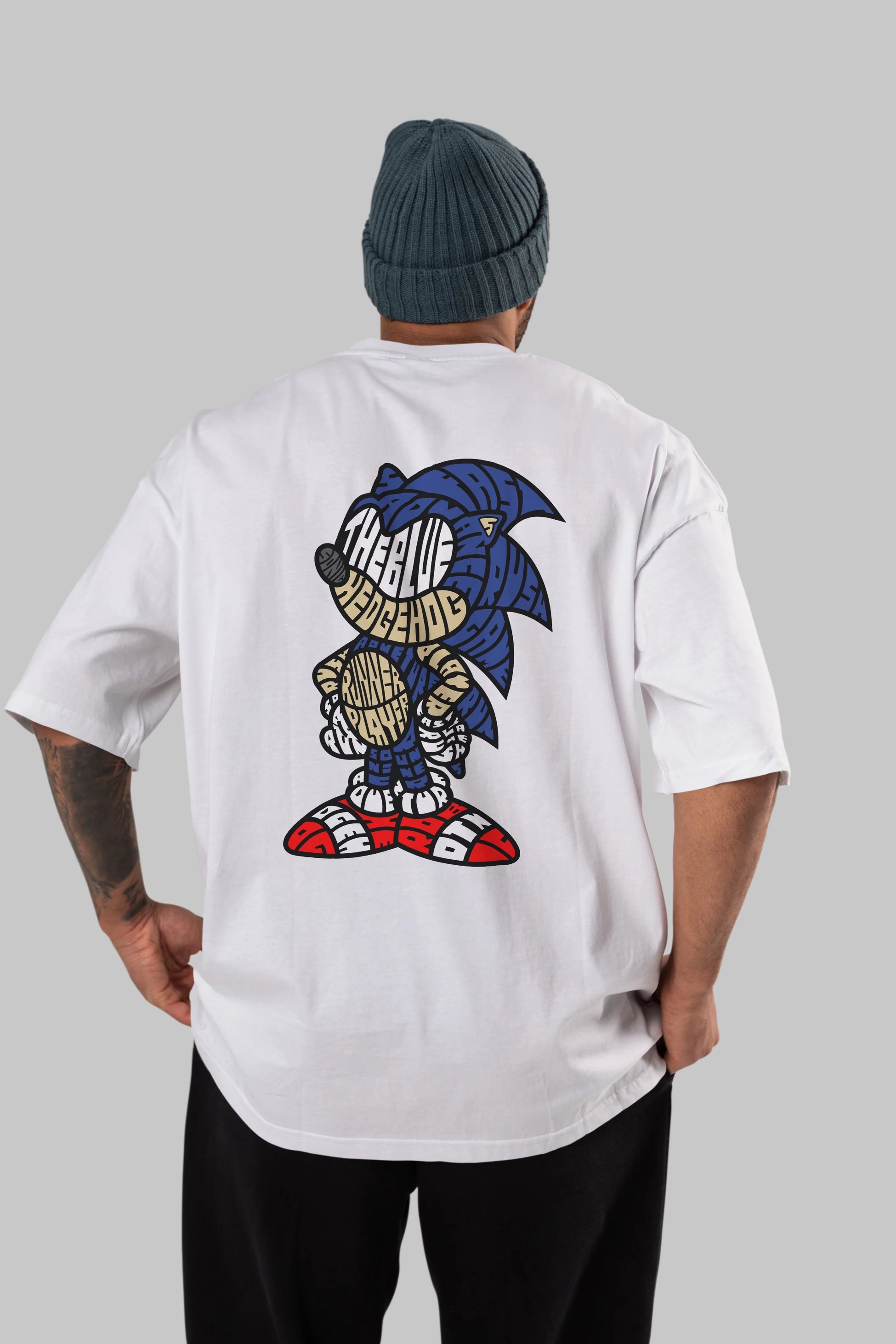 The Blue Hedgehog Arka Baskılı Oversize t-shirt %100 pamuk Erkek Kadın Unisex