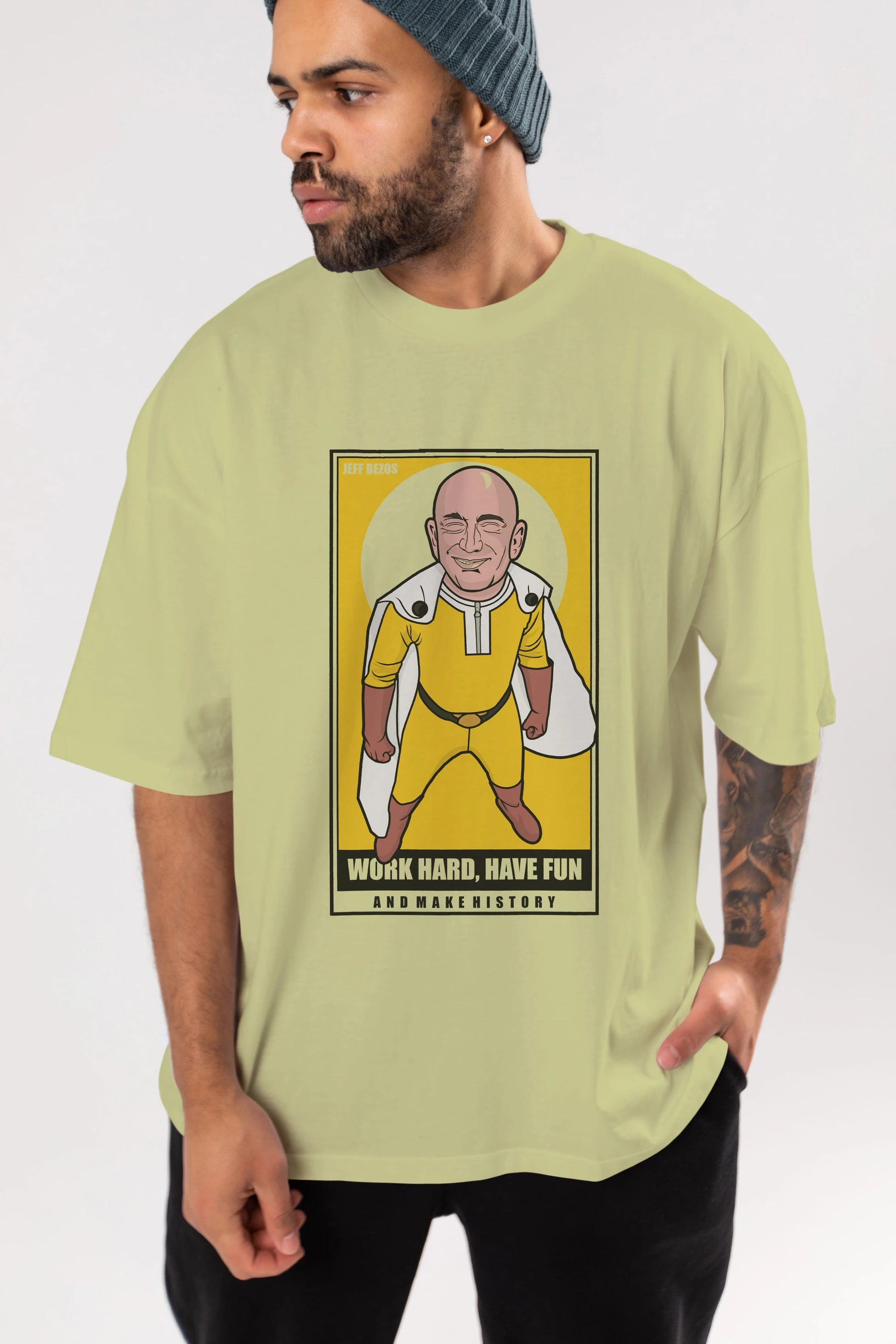 Jeff Bezos Saitama Ön Baskılı Oversize t-shirt Erkek Kadın Unisex %100 Pamuk tişort