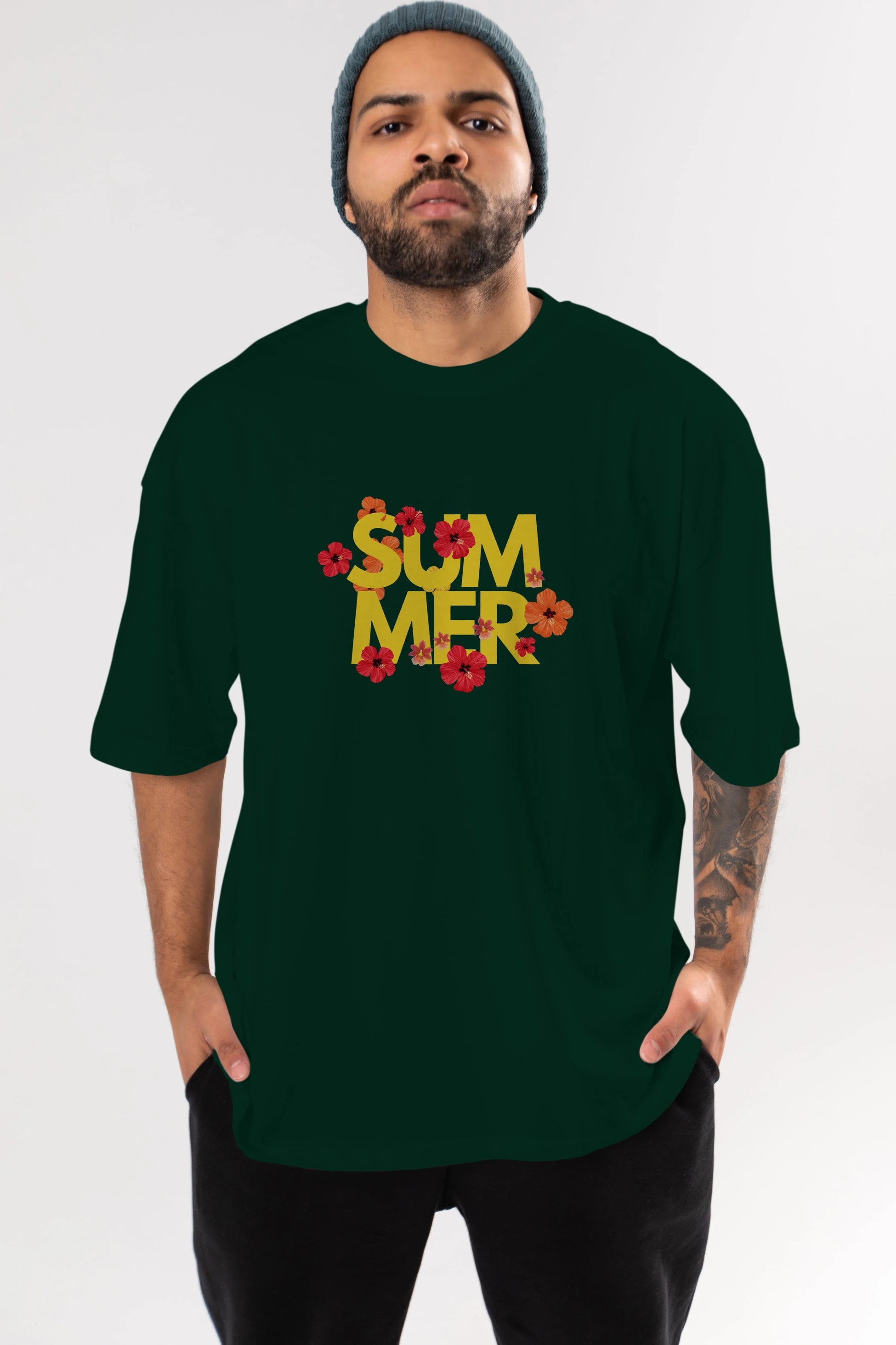 Summer Yazılı 2 Ön Baskılı Oversize t-shirt Erkek Kadın Unisex
