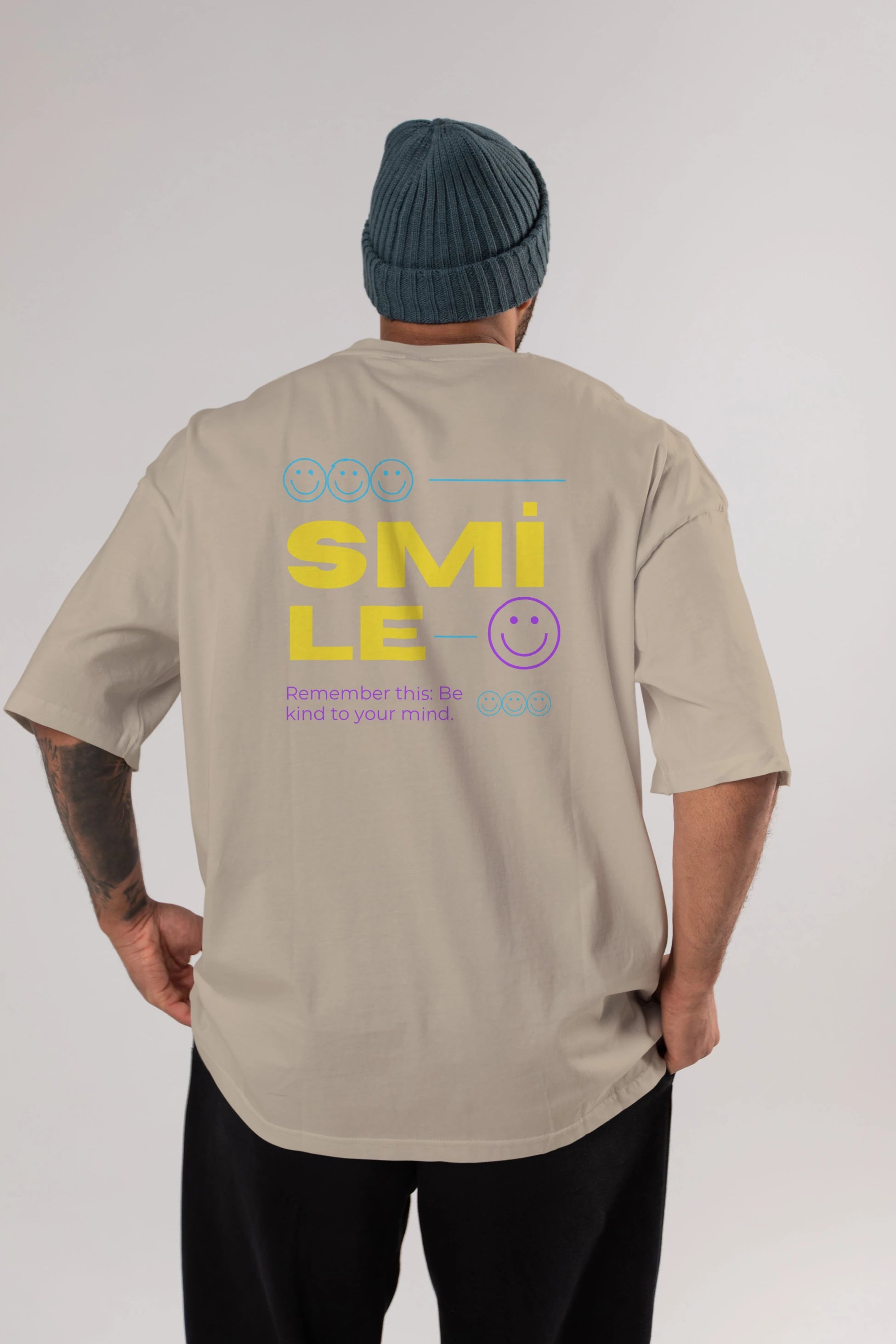 Smile Yazılı 2 Arka Baskılı Oversize t-shirt Erkek Kadın Unisex