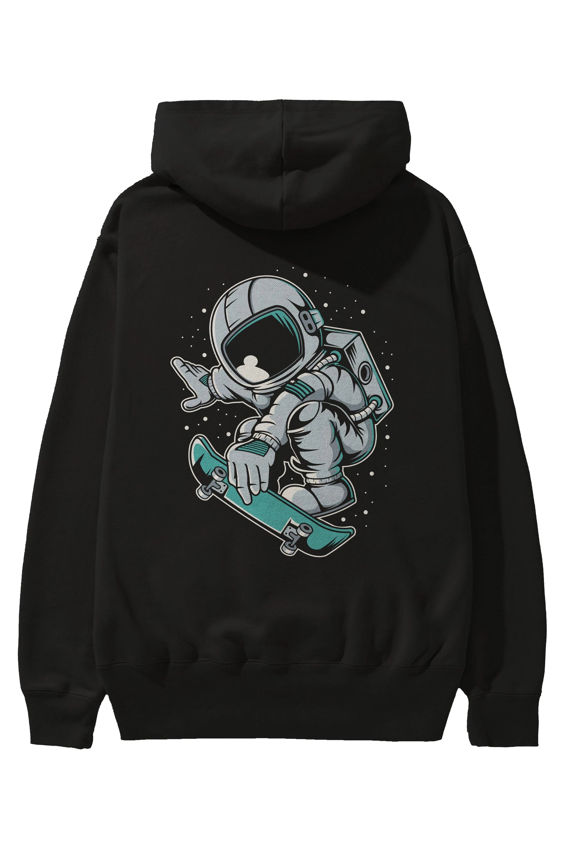 Astronaut Skateboard Jump Arka Baskılı Hoodie Oversize Kapüşonlu Sweatshirt Erkek Kadın Unisex
