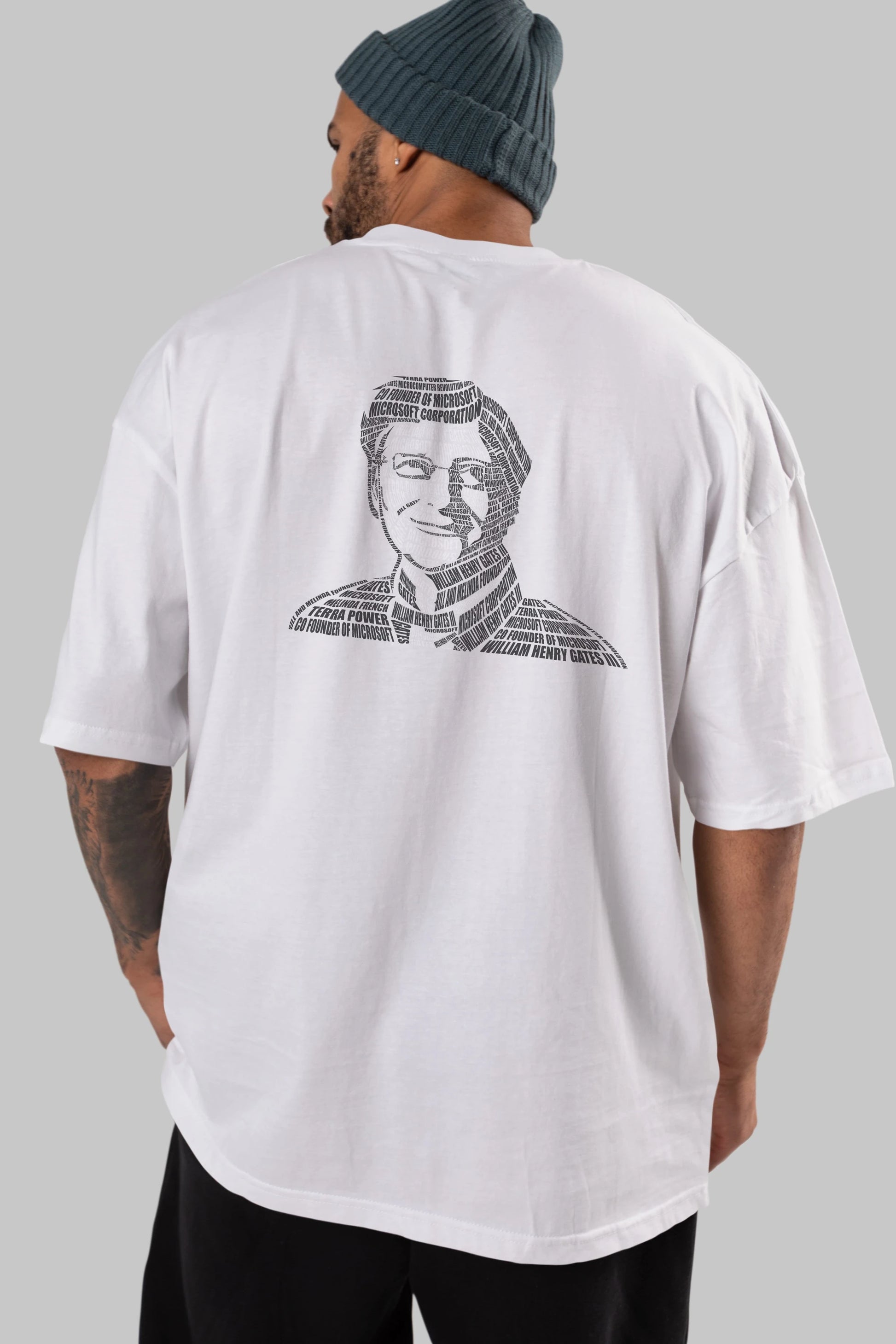 Bill Gates Calligram Arka Baskılı Oversize t-shirt %100 pamuk Erkek Kadın Unisex