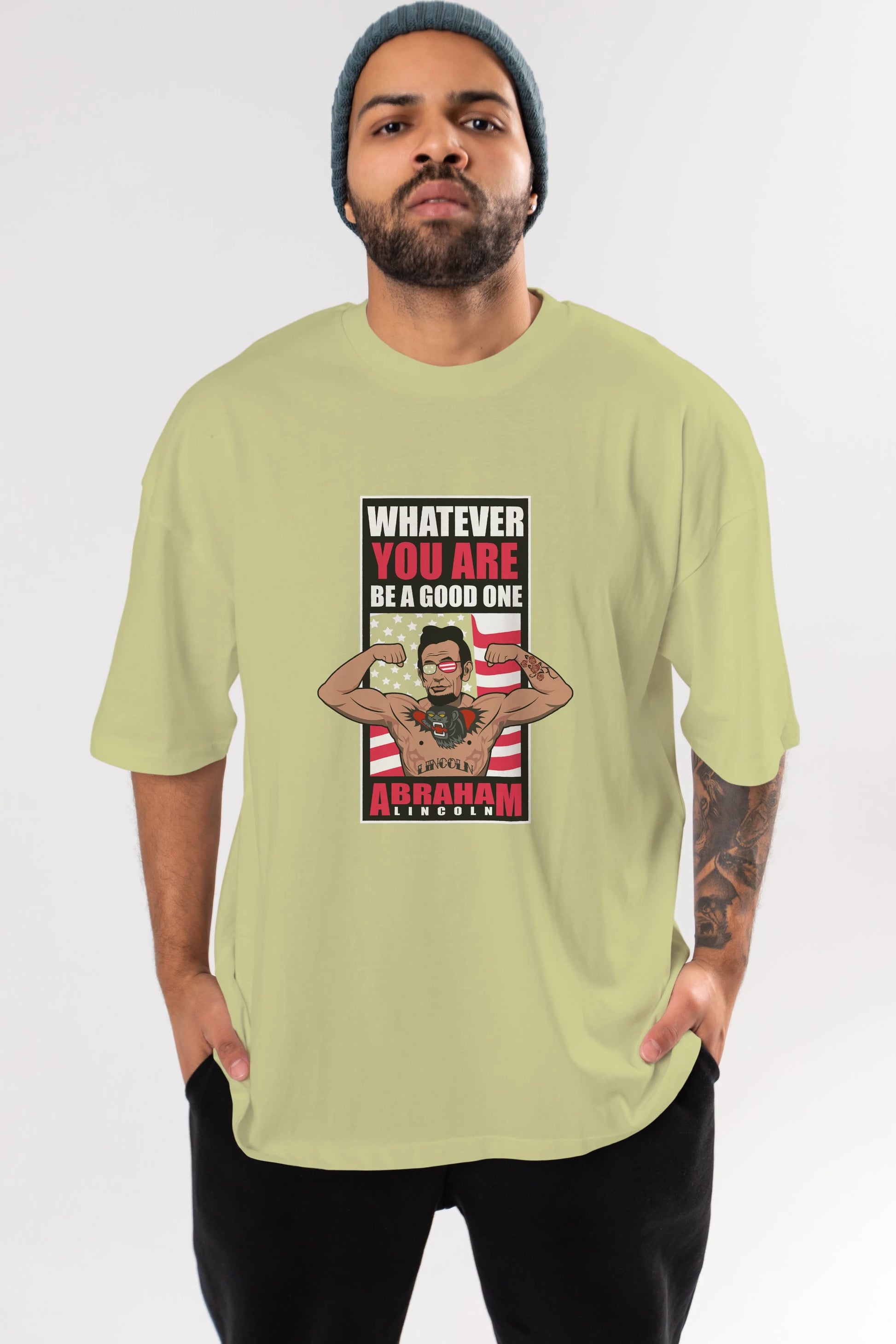 Lincoln Fighter Ön Baskılı Oversize t-shirt Erkek Kadın Unisex %100 Pamuk tişort