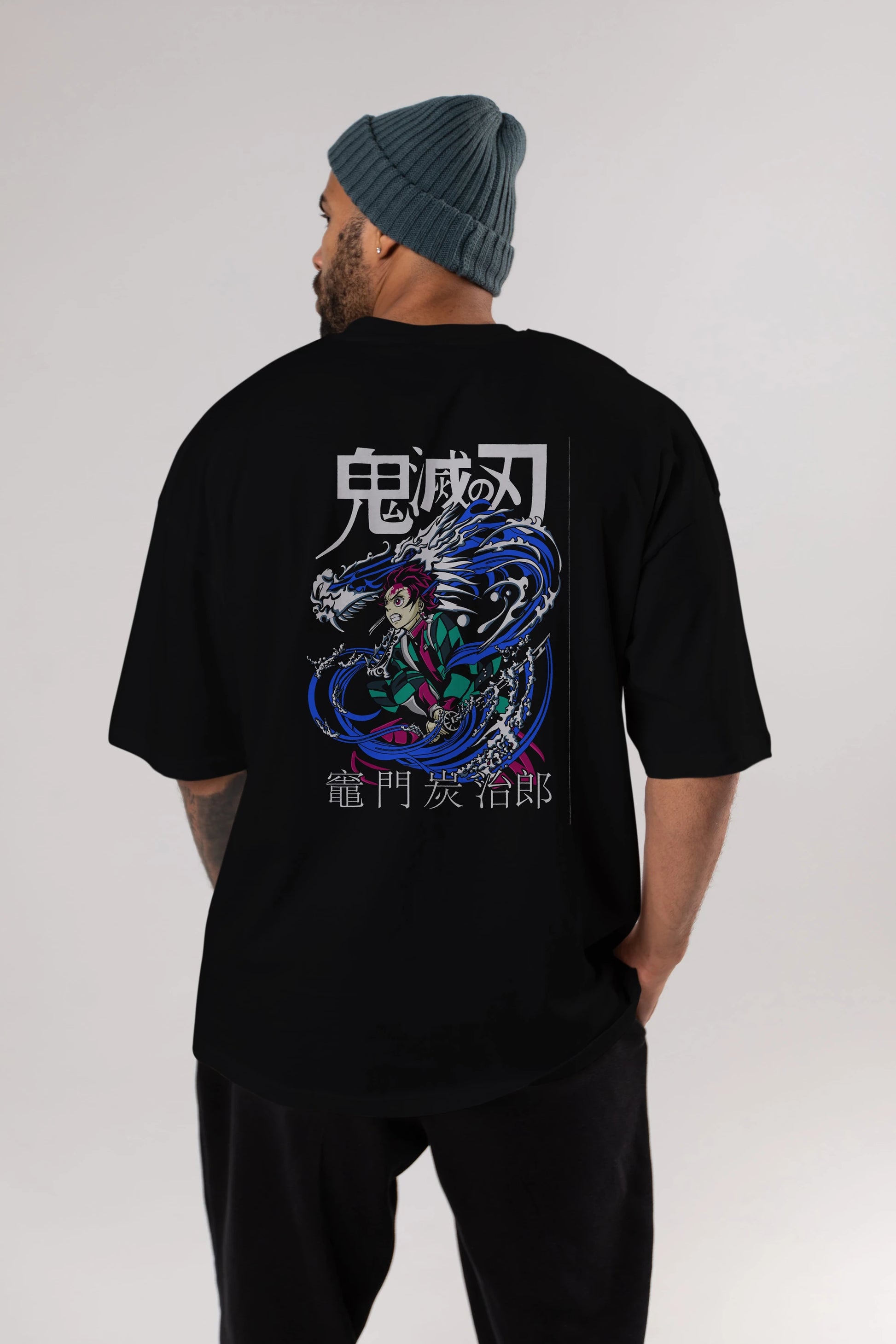 TANJIRO KAMADO 2 Anime Arka Baskılı Oversize t-shirt Erkek Kadın Unisex