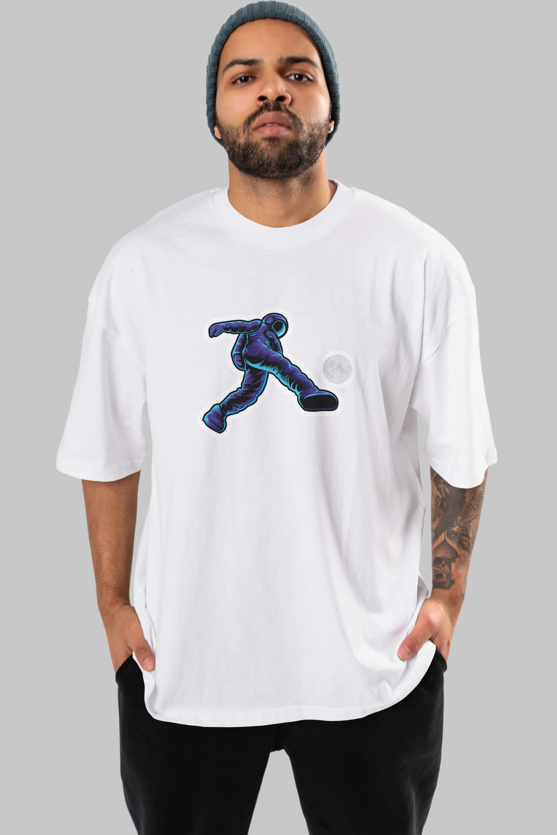 Astroball in Space Sticker Ön Baskılı Oversize t-shirt Erkek Kadın Unisex