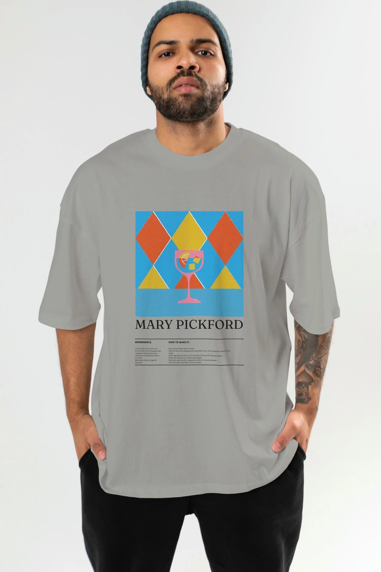 Mary Pickford Kokteyl Ön Baskılı Oversize t-shirt Erkek Kadın %100 Pamuk Bisiklet Yaka tişort
