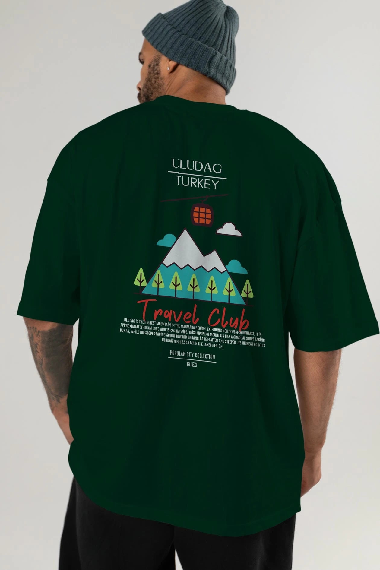 Uludağ Turkey Arka Baskılı Oversize t-shirt Erkek Kadın Pamuk Bisiklet Yaka tişort
