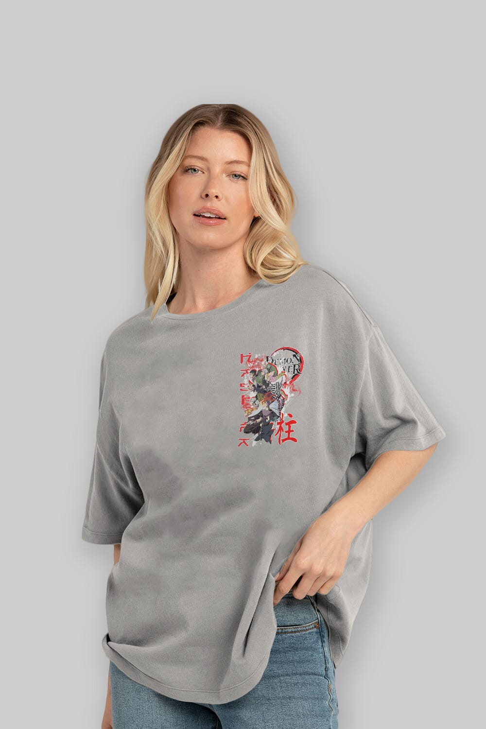 DEMON SLAYER SLAYERS Ön Sol Baskılı Oversize t-shirt Erkek Kadın Unisex %100 Pamuk Bisiklet Yaka tişort