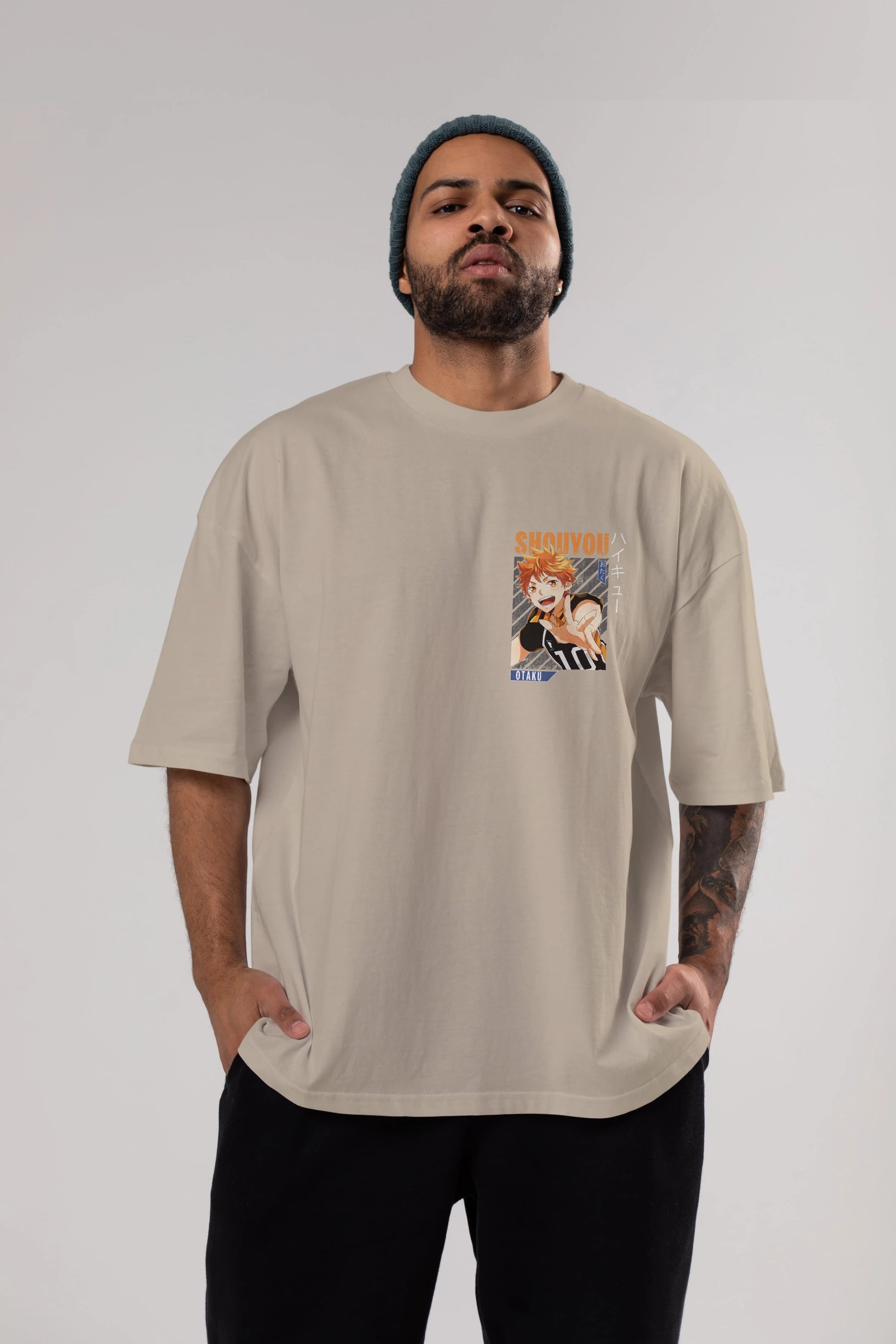 Shouyou Hinata 9 Ön Sol Baskılı Oversize t-shirt Erkek Kadın Unisex %100 Pamuk Bisiklet Yaka tişort