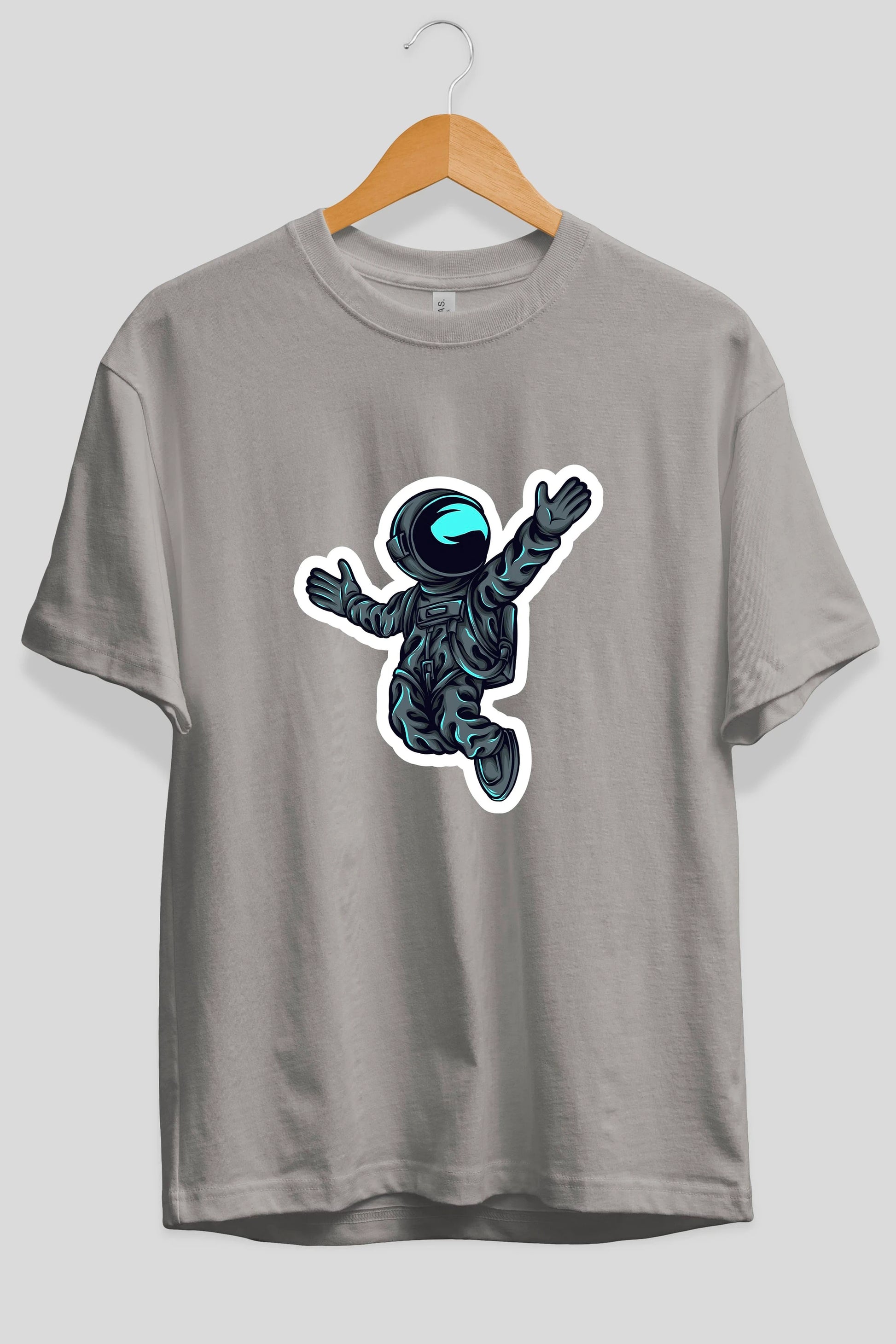 Happy Astronaut Sticker Ön Baskılı Oversize t-shirt Erkek Kadın Unisex