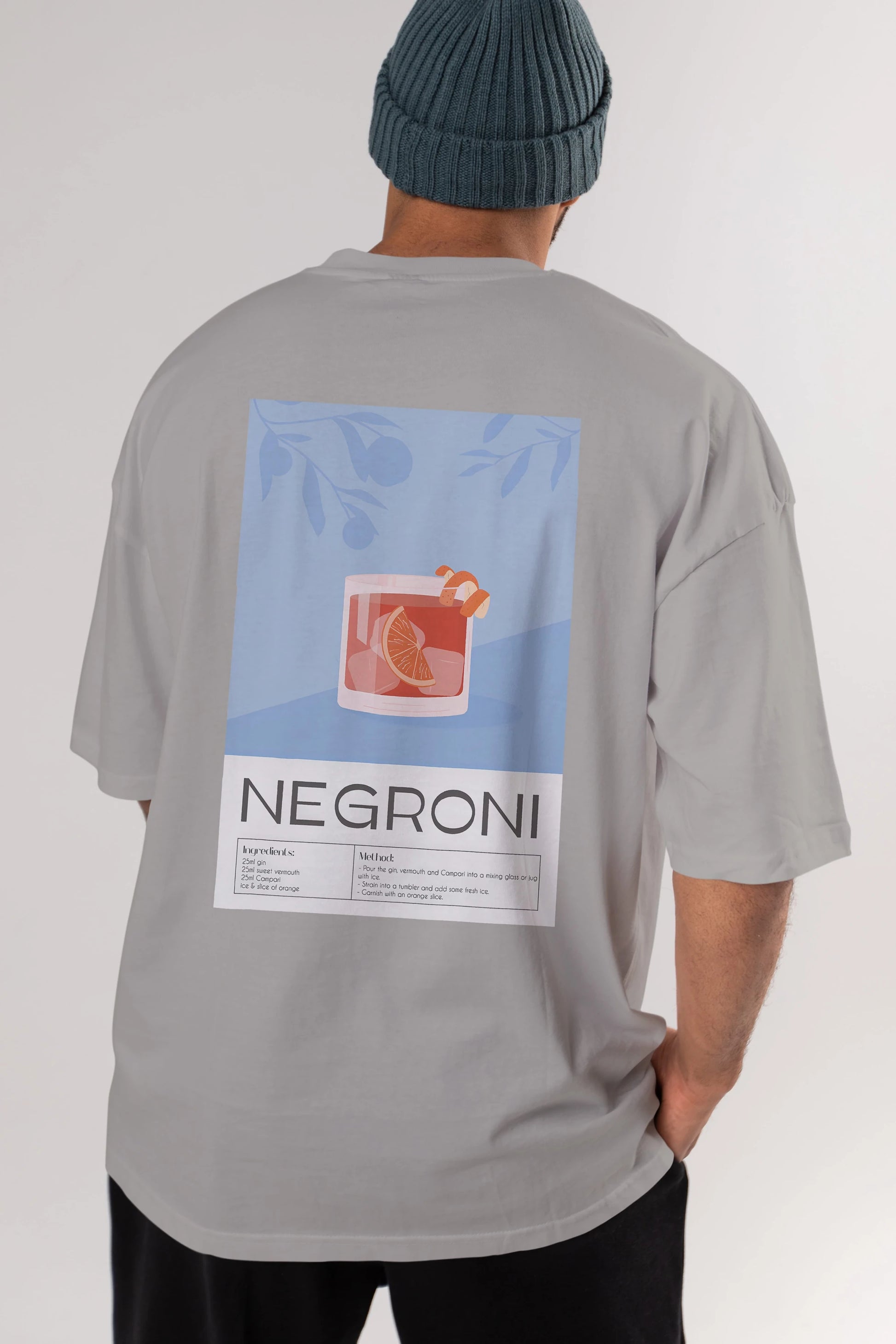 Negroni Arka Baskılı Oversize t-shirt Erkek Kadın Unisex %100 Pamuk Bisiklet Yaka tişort
