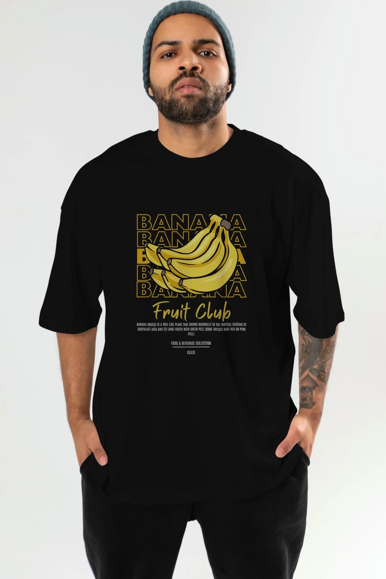 Banana Ön Baskılı Oversize t-shirt Erkek Kadın Pamuk Bisiklet Yaka tişort