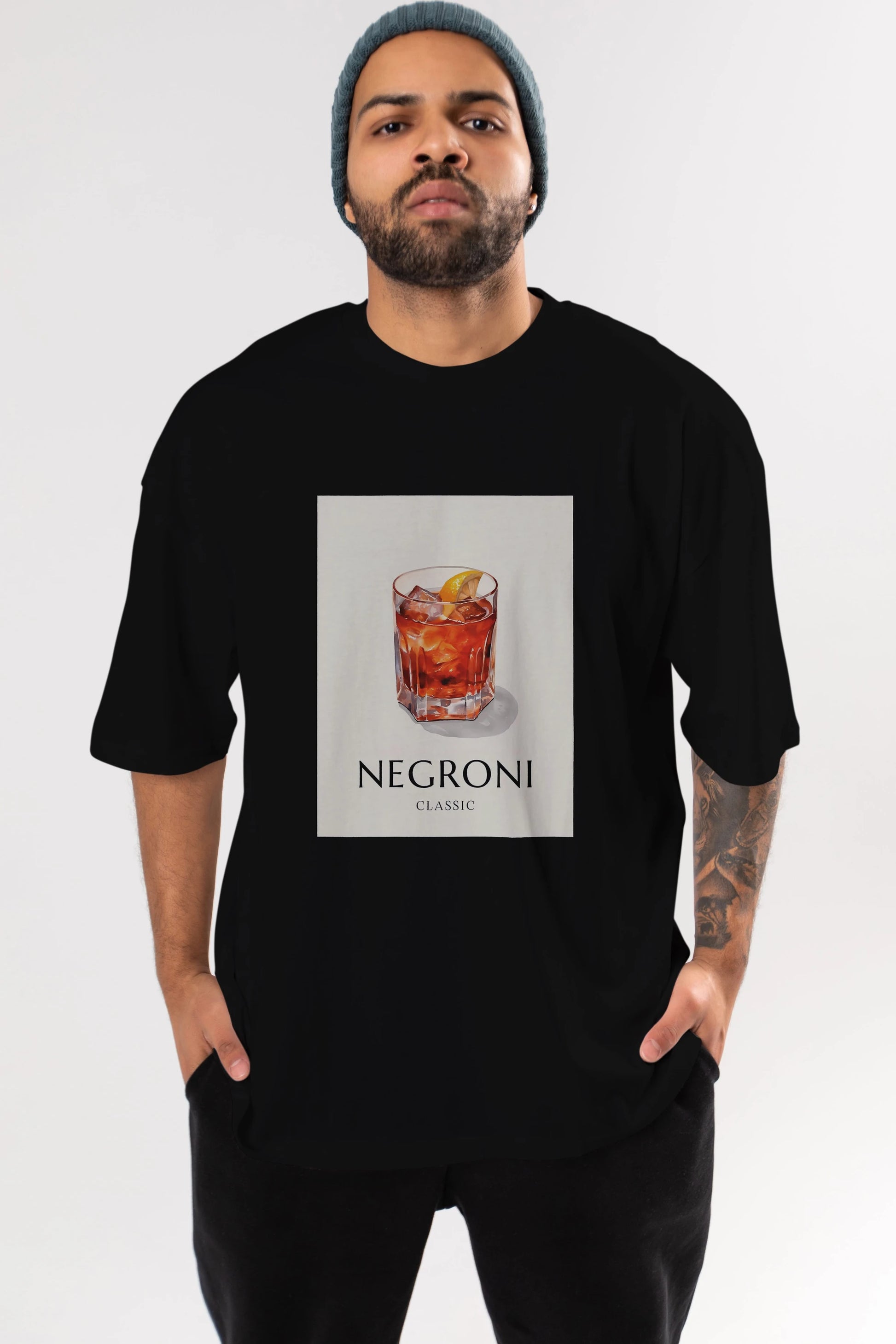 Negroni Classic Ön Baskılı Oversize t-shirt Erkek Kadın Unisex %100 Pamuk Bisiklet Yaka tişort