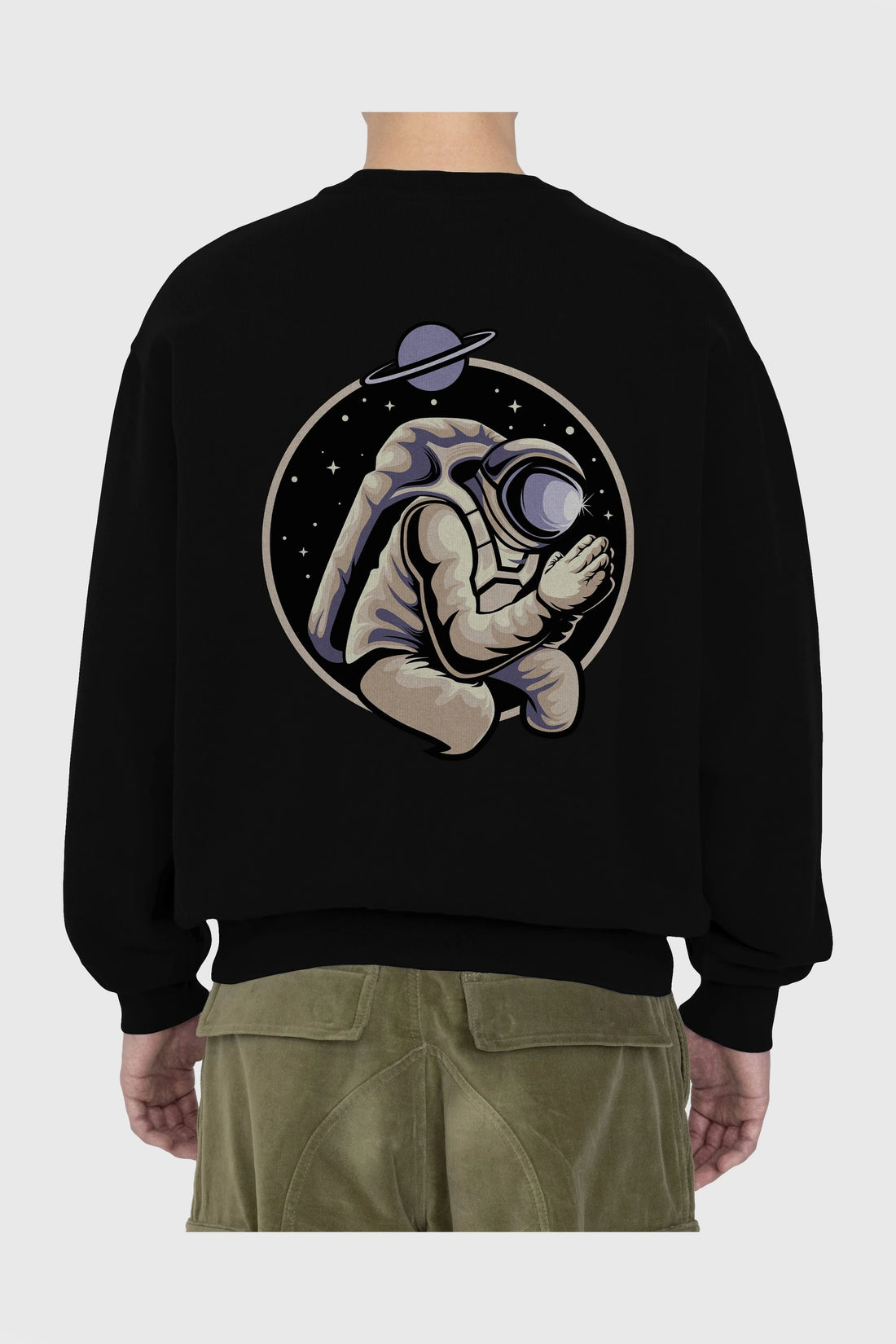 Astronaut Praying Arka Baskılı Oversize Sweatshirt Erkek Kadın Unisex