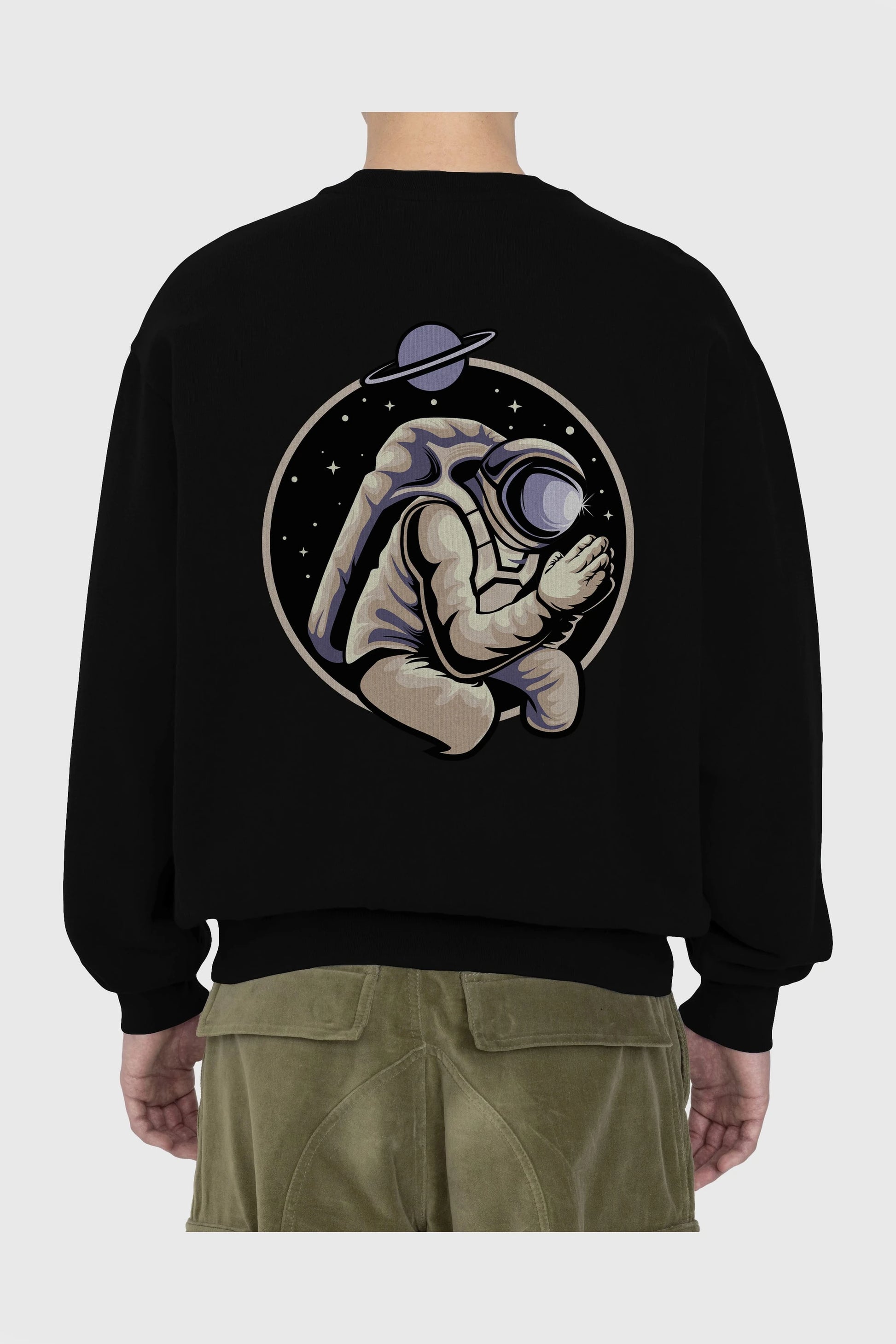 Astronaut Praying Arka Baskılı Oversize Sweatshirt Erkek Kadın Unisex