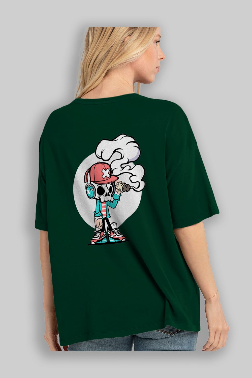 Skull Headphone Arka Baskılı Oversize t-shirt Erkek Kadın Unisex %100 Pamuk tişort