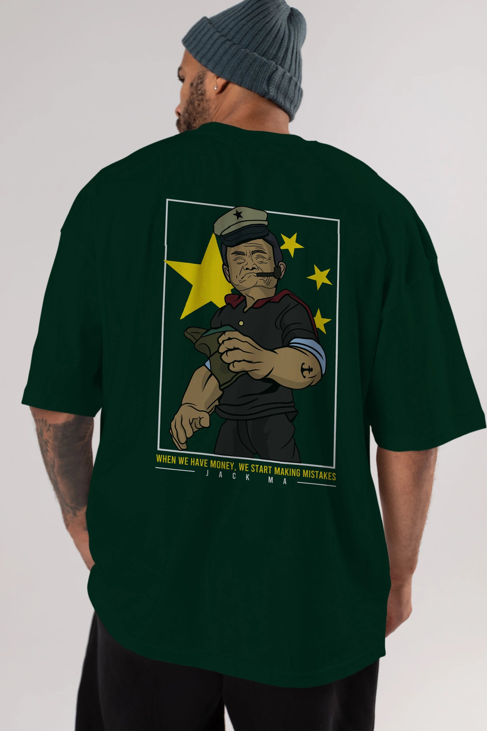 Popeye Jack Ma Arka Baskılı Oversize t-shirt Erkek Kadın Unisex %100 Pamuk tişort
