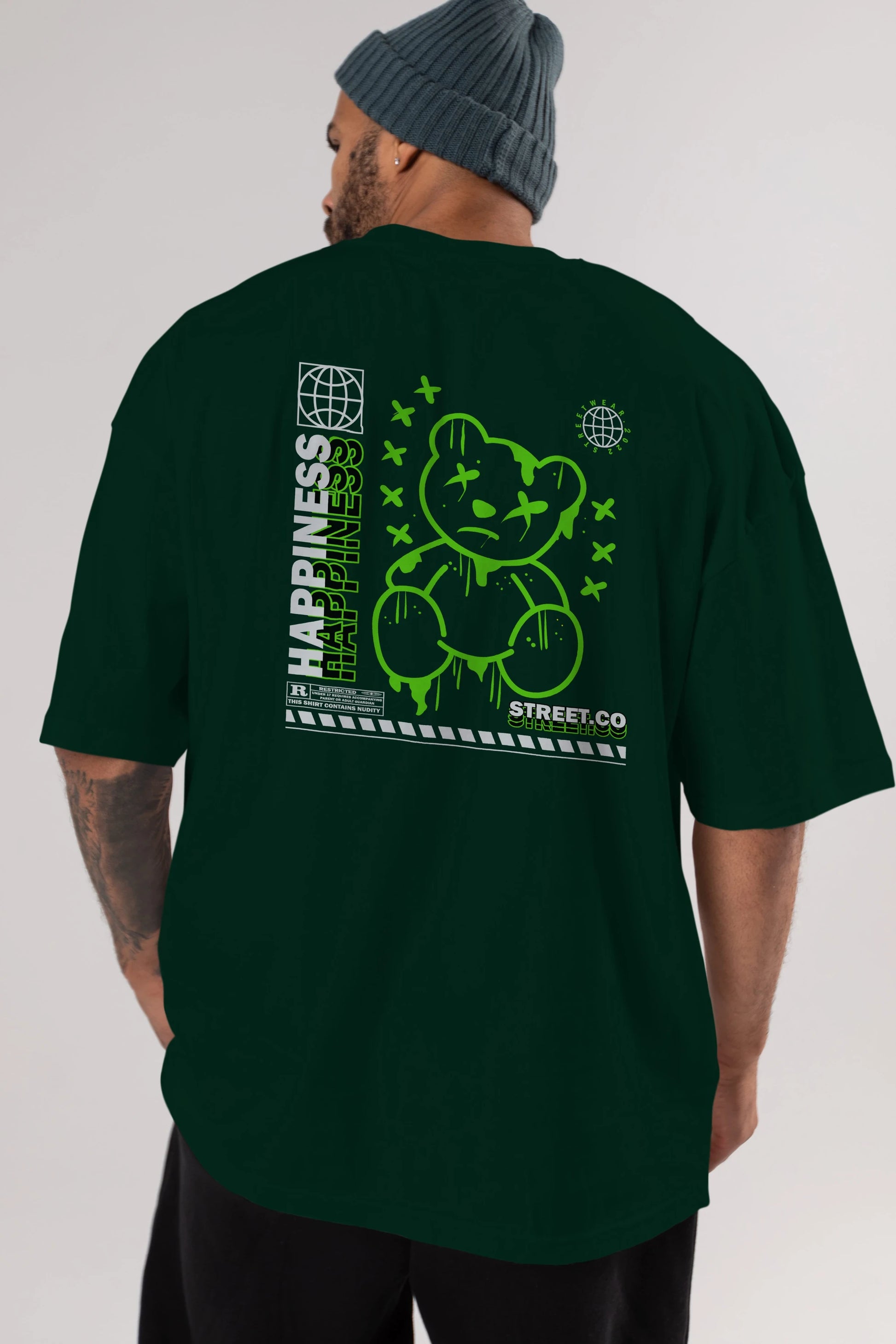 Happiness Bear 3 Arka Baskılı Oversize t-shirt Erkek Kadın Unisex