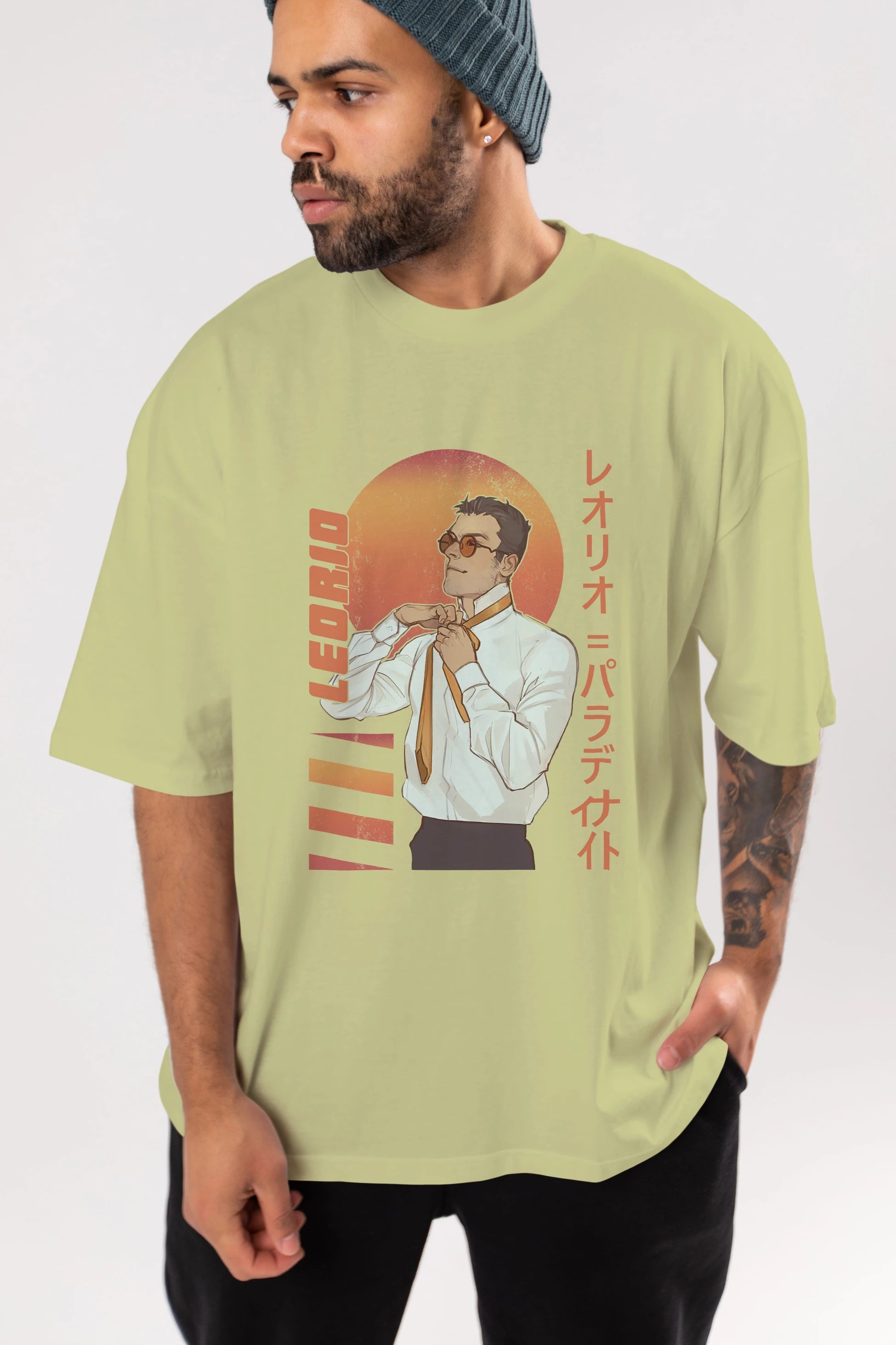 Leorio Paladiknight 5 (2) Anime Ön Baskılı Oversize t-shirt %100 pamuk Erkek Kadın Unisex