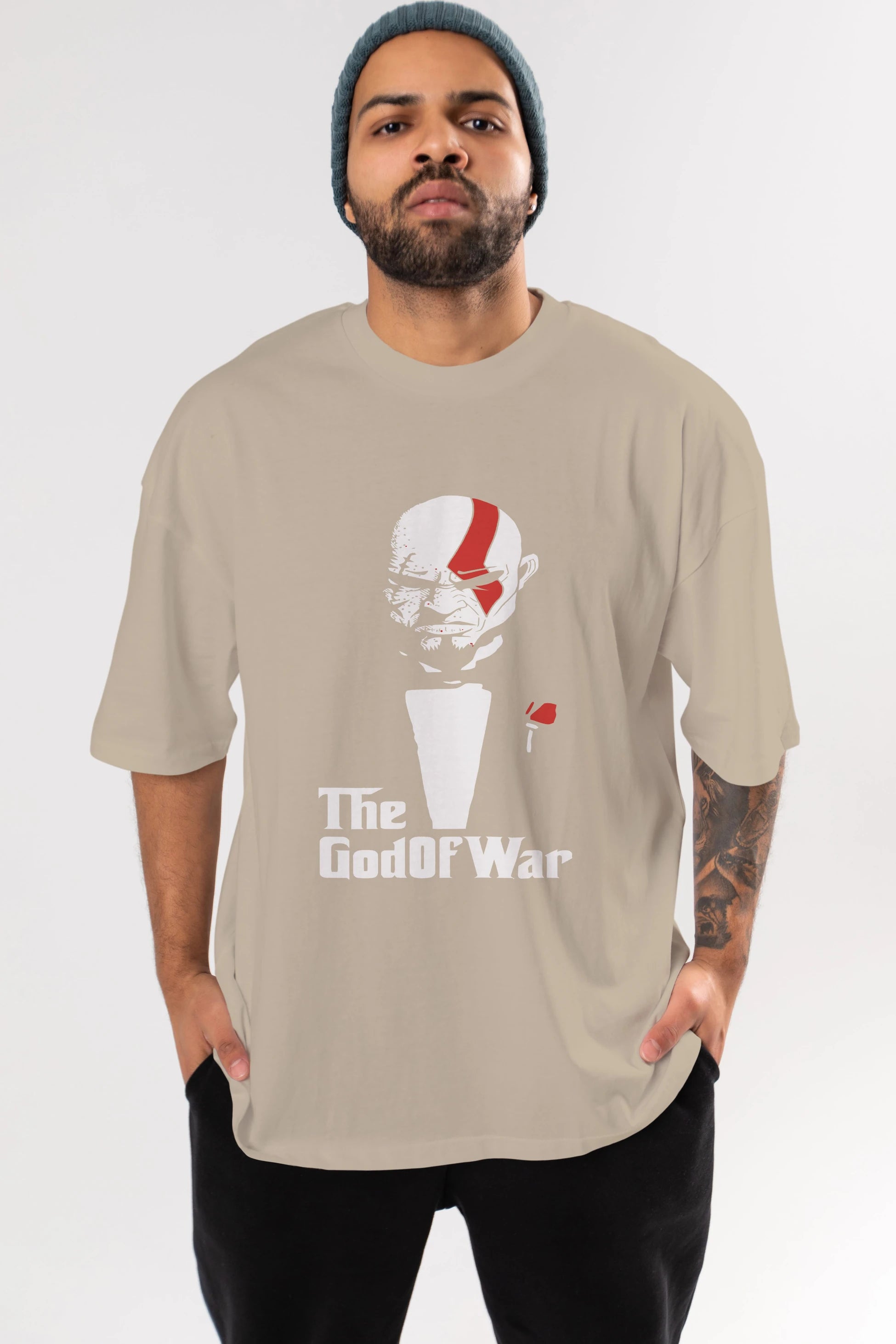 The God of War Ön Baskılı Oversize t-shirt Erkek Kadın Unisex %100 Pamuk Bisiklet Yaka tişort