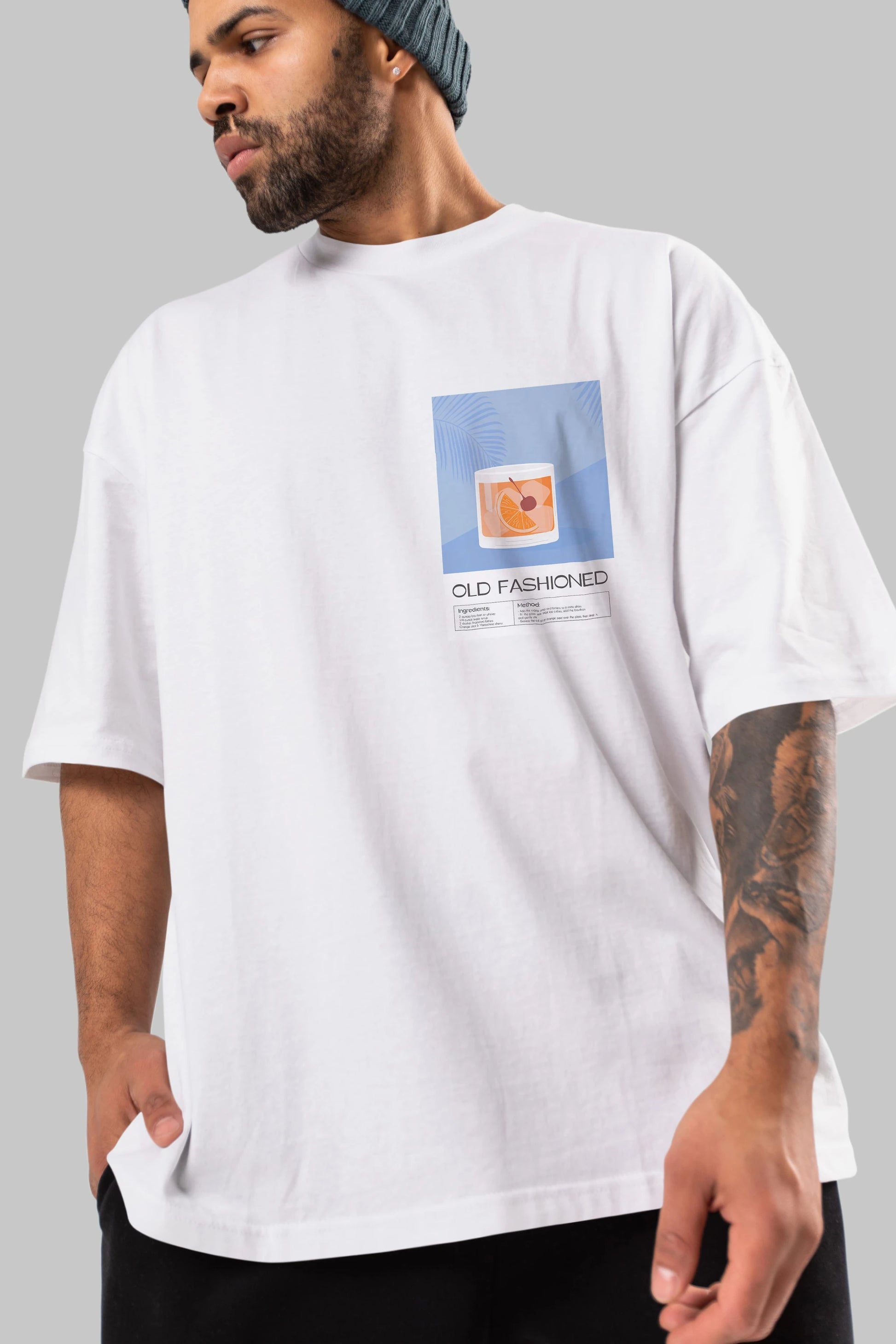 Old Fashioned 3 Ön Sol Baskılı Oversize t-shirt Erkek Kadın Unisex %100 Pamuk Bisiklet Yaka tişort