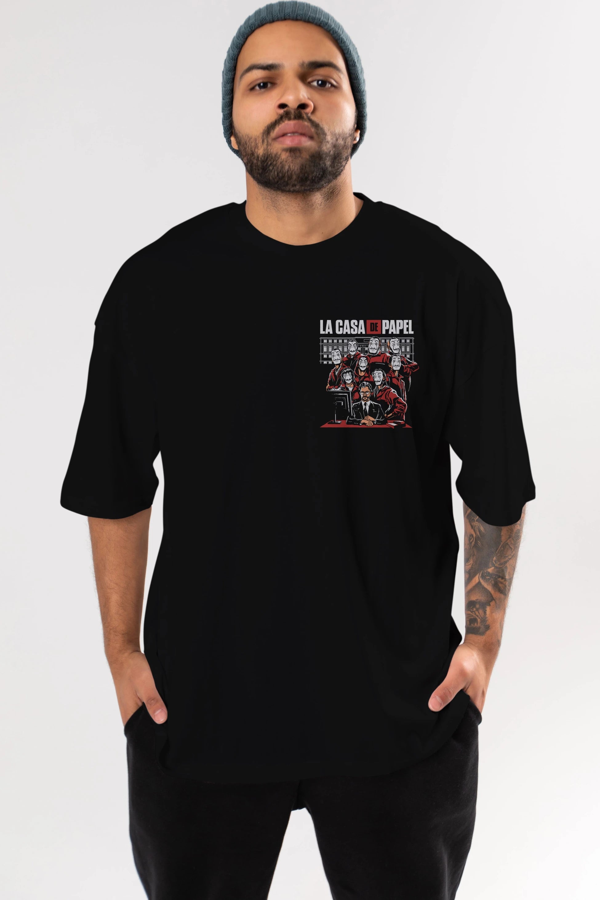 La Casa De Papel (5) Ön Sol Baskılı Oversize t-shirt Erkek Kadın Unisex %100 Pamuk Bisiklet Yaka tişort