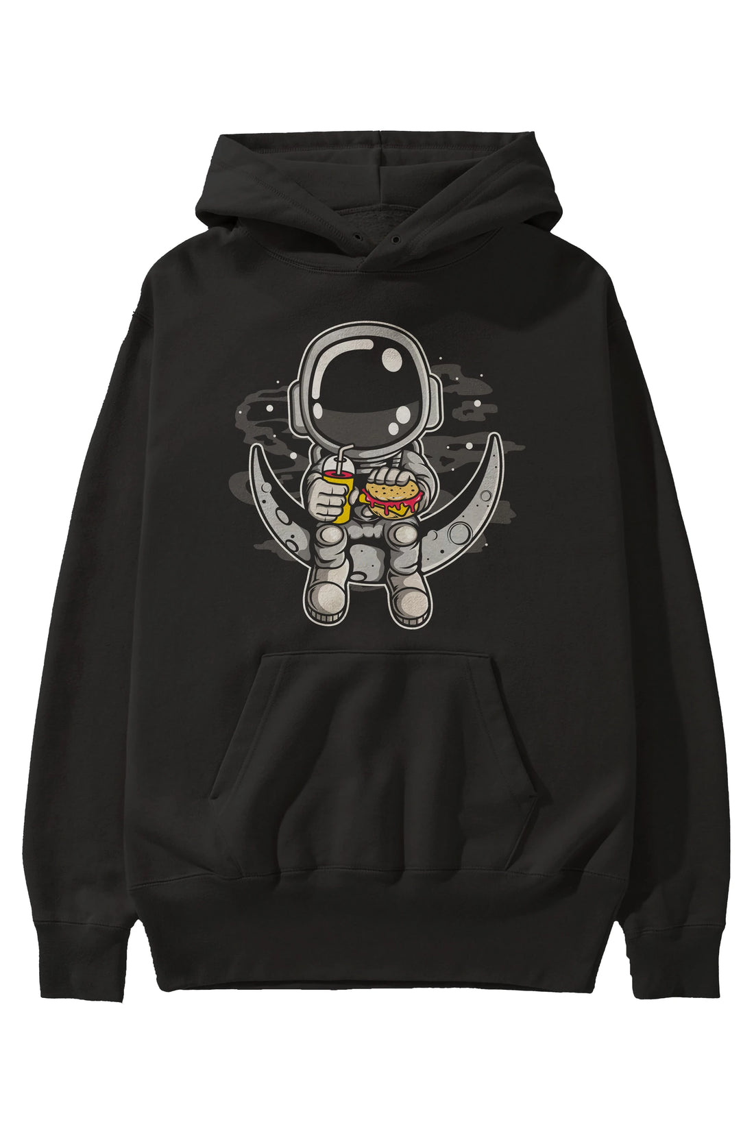 Astronaut Crescent Ön Baskılı Hoodie Oversize Kapüşonlu Sweatshirt Erkek Kadın Unisex