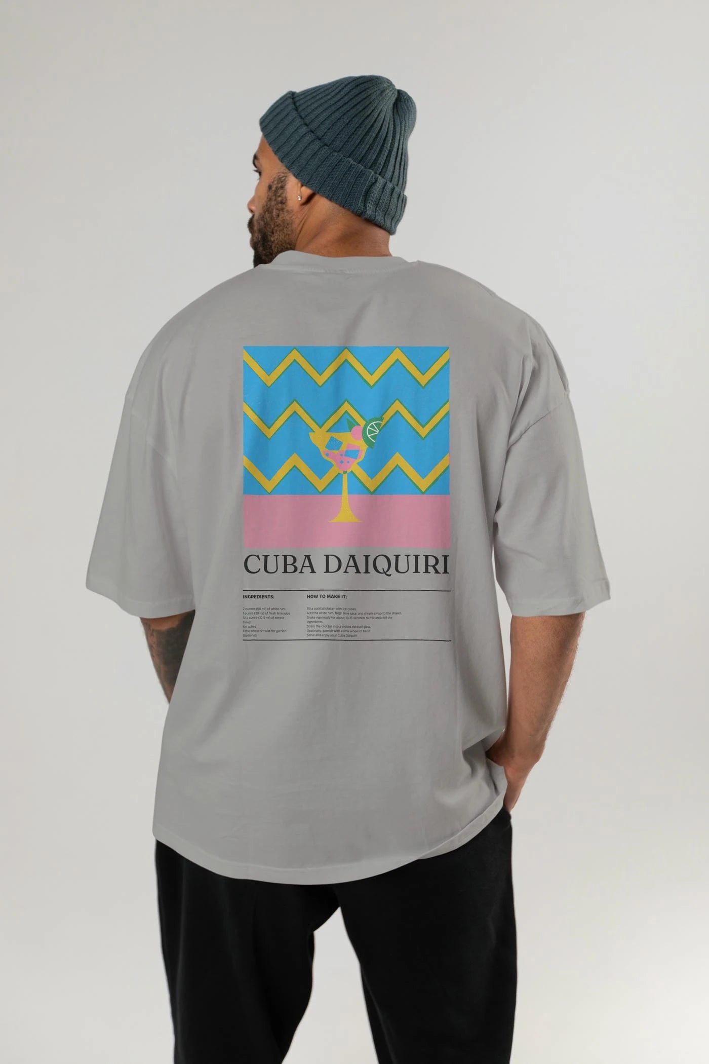 Cuba Daiquiri Kokteyl Serisi Arka Baskılı Oversize t-shirt Erkek Kadın %100 Pamuk Bisiklet Yaka tişort