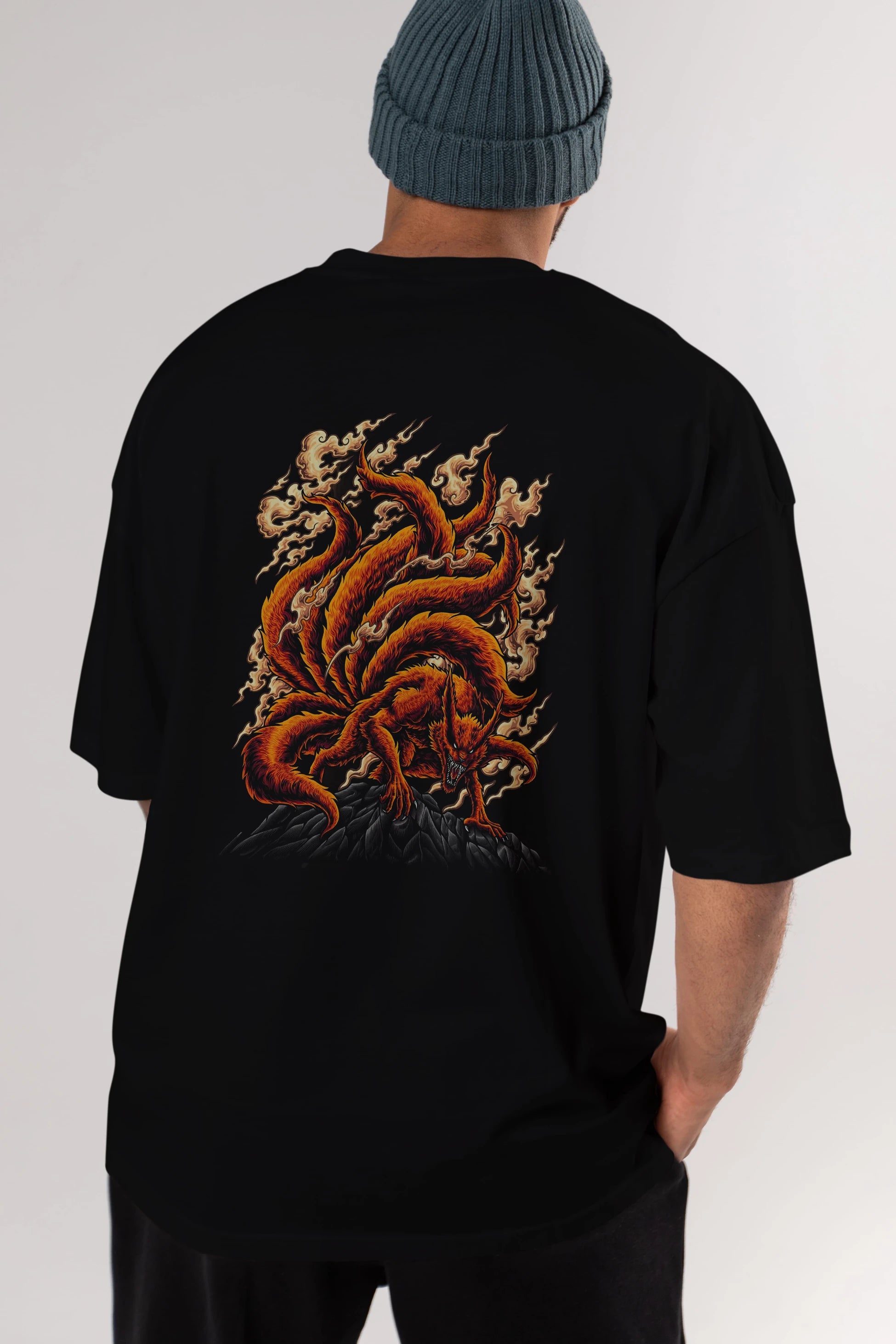 NARUTO KYUUBI Anime Arka Baskılı Oversize t-shirt Erkek Kadın Unisex