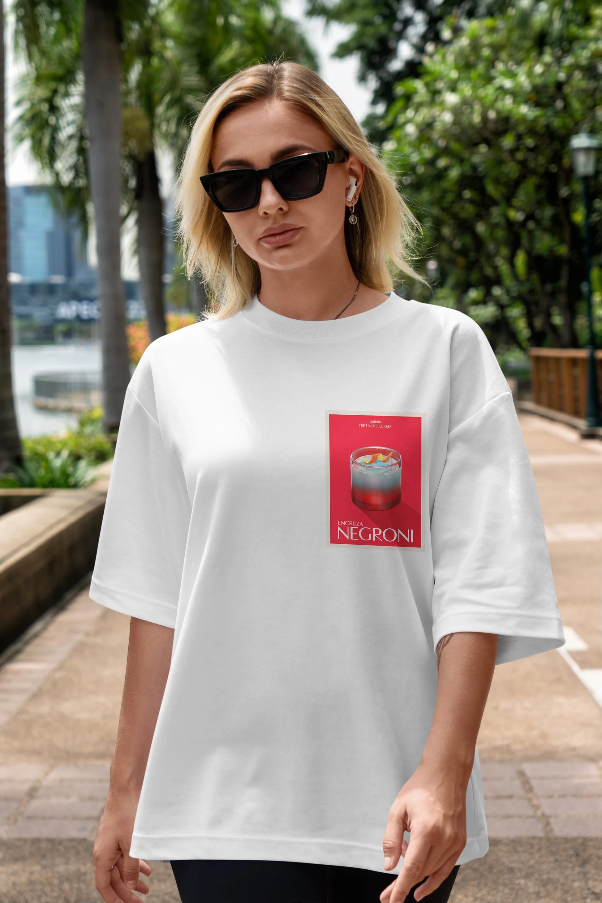 Encruza Negroni Ön Sol Baskılı Oversize t-shirt Erkek Kadın Unisex %100 Pamuk Bisiklet Yaka tişort