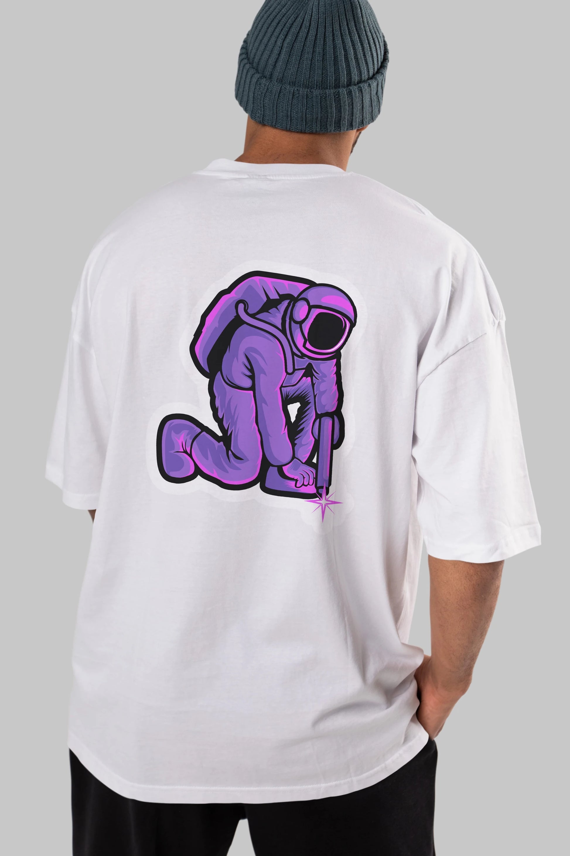 Welding in Space Sticker Arka Baskılı Oversize t-shirt Erkek Kadın Unisex