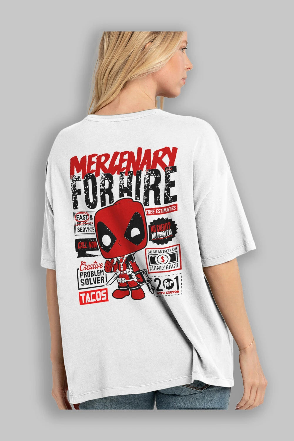 Deadpool (18) Arka Baskılı Oversize t-shirt Erkek Kadın Unisex %100 Pamuk Bisiklet Yaka tişort