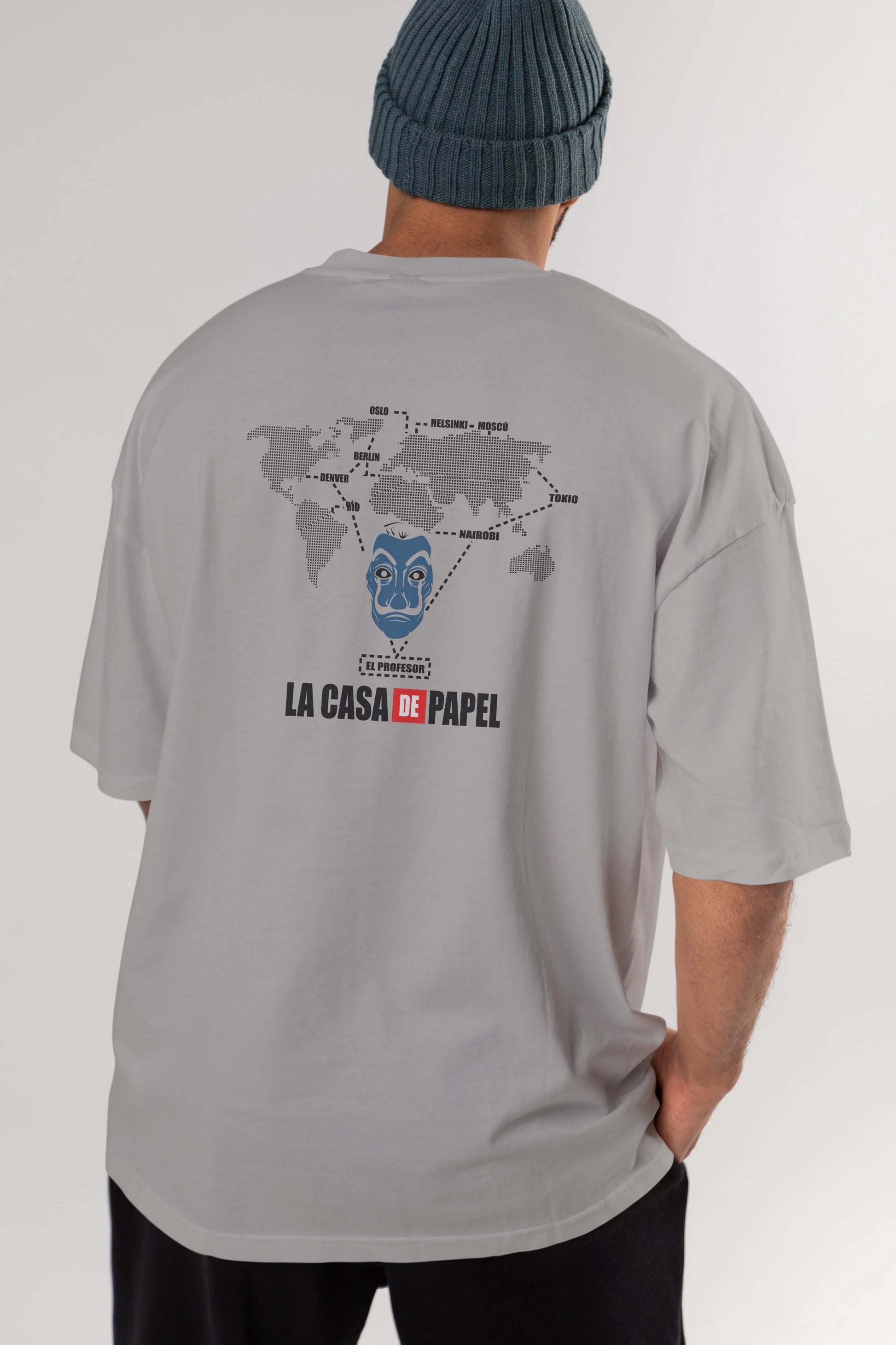 La Casa De Papel Arka Baskılı Oversize t-shirt Erkek Kadın Unisex %100 Pamuk Bisiklet Yaka tişort