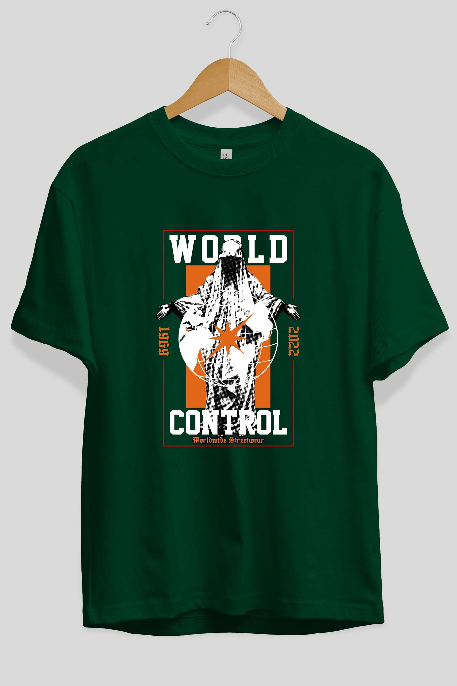 World Control Ön Baskılı Oversize t-shirt Erkek Kadın Unisex
