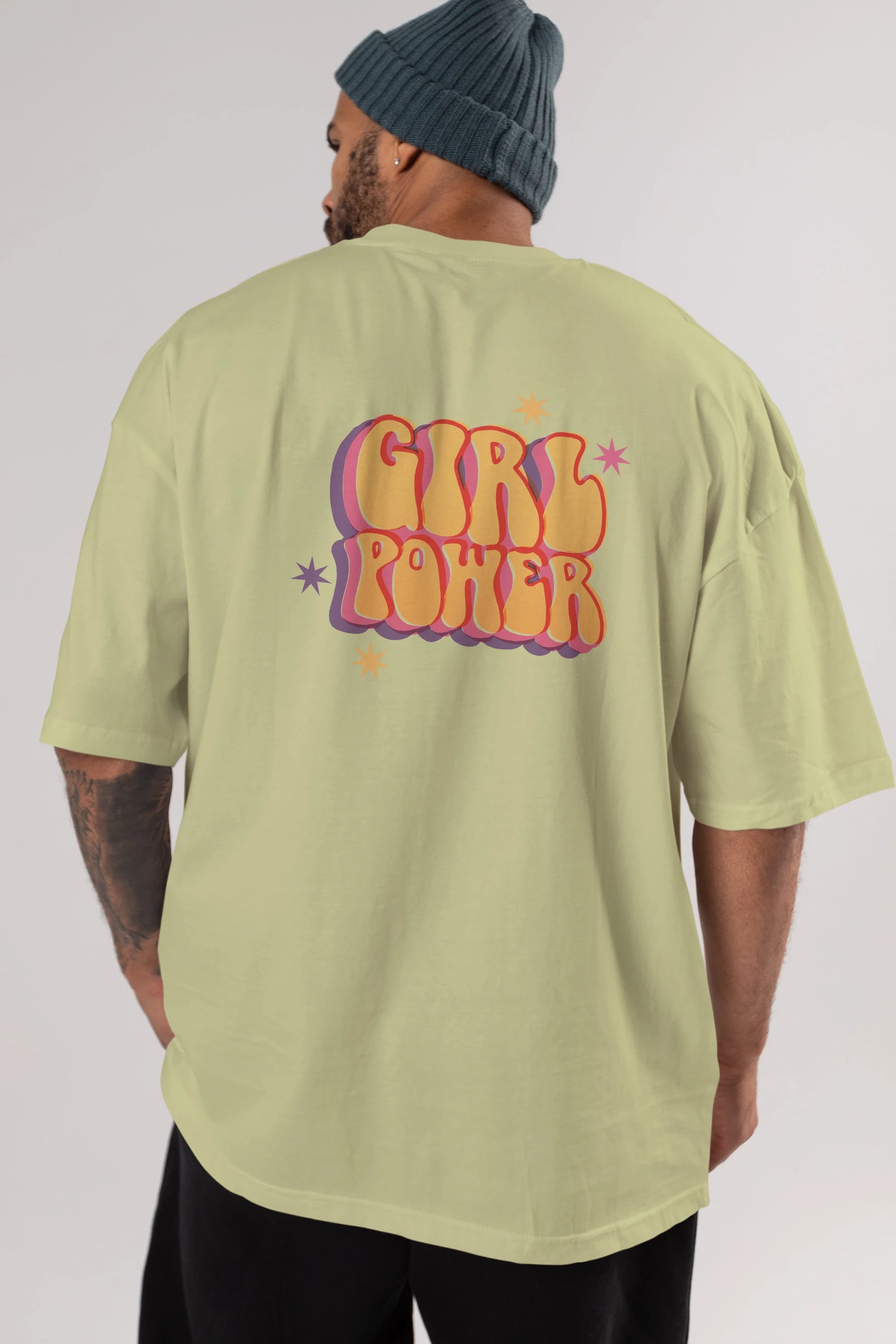 Girl Power Yazılı Arka Baskılı Oversize t-shirt Erkek Kadın Unisex