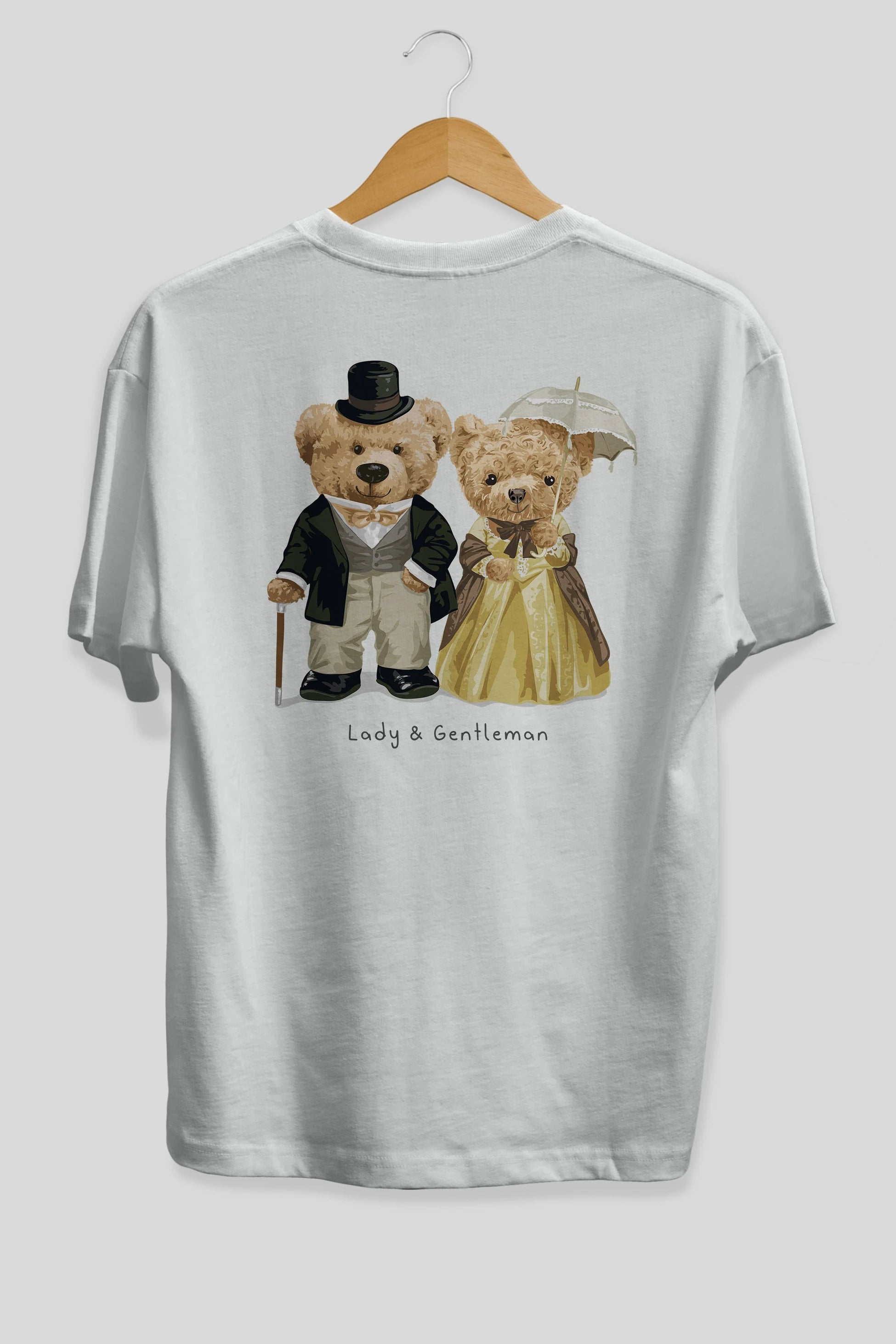 Teddy Bear Couple Arka Baskılı Oversize t-shirt Erkek Kadın Unisex %100 Pamuk