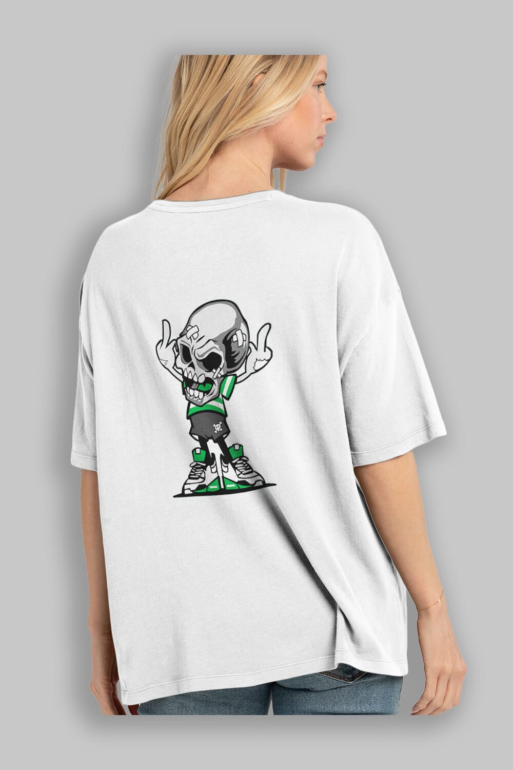 Skull F Hand Arka Baskılı Oversize t-shirt Erkek Kadın Unisex %100 Pamuk tişort